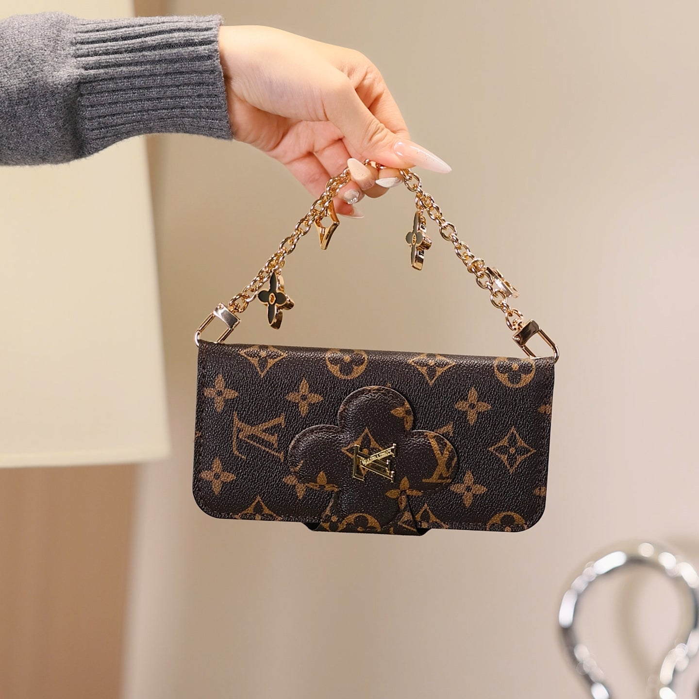 Louis Vuitton Leather iPhone Wallet Case with letter Crossbody Strap