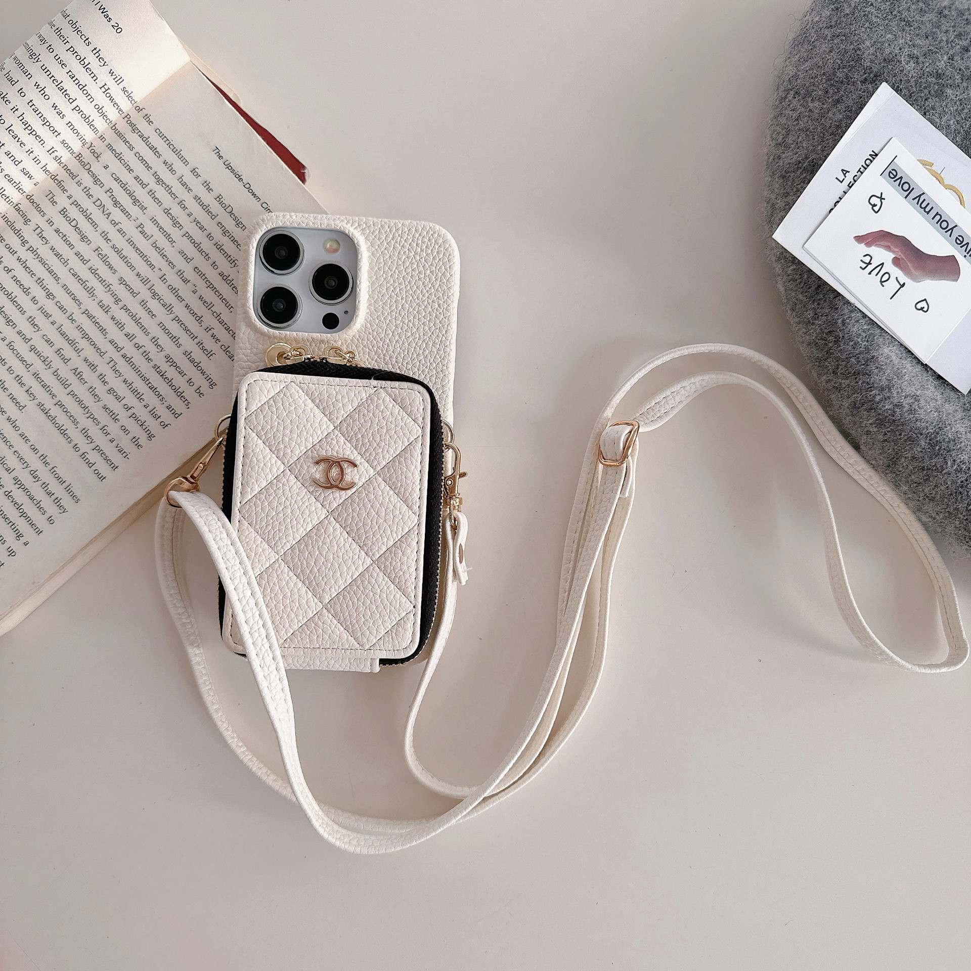 Chanel Leather iPhone Wallet Case With Crossbody Strap