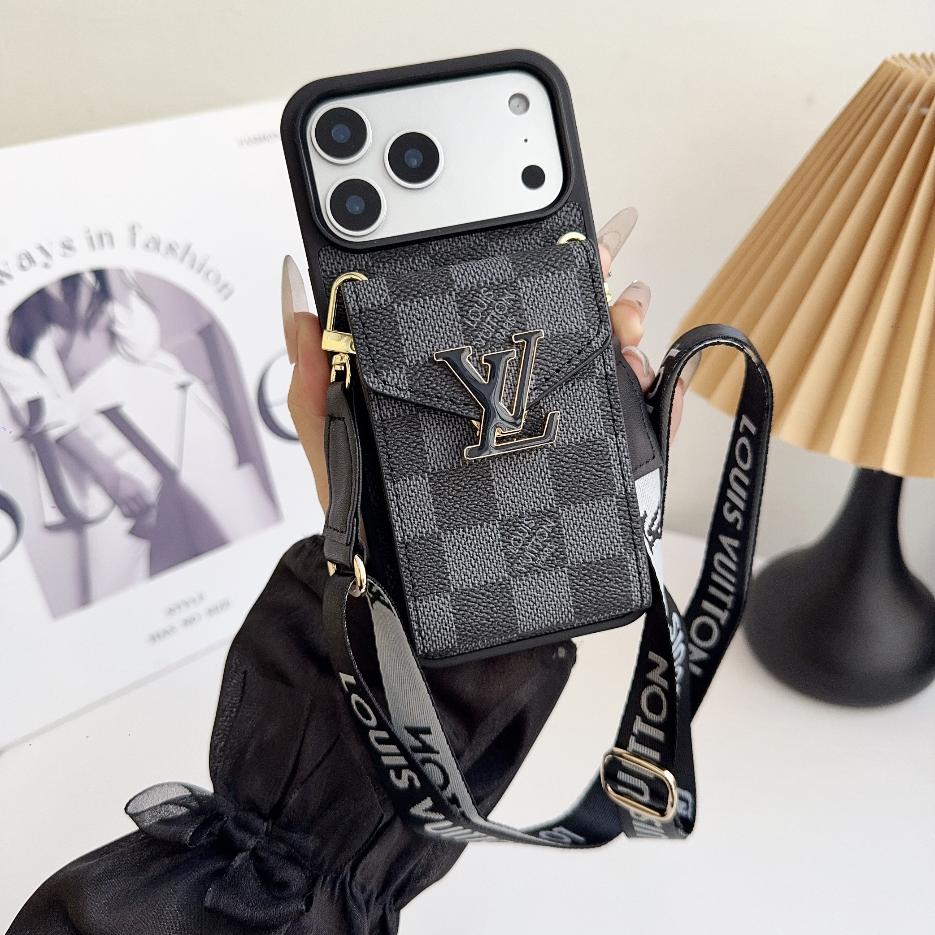 Louis Vuitton Leather iPhone Wallet Case With Crossbody Strap