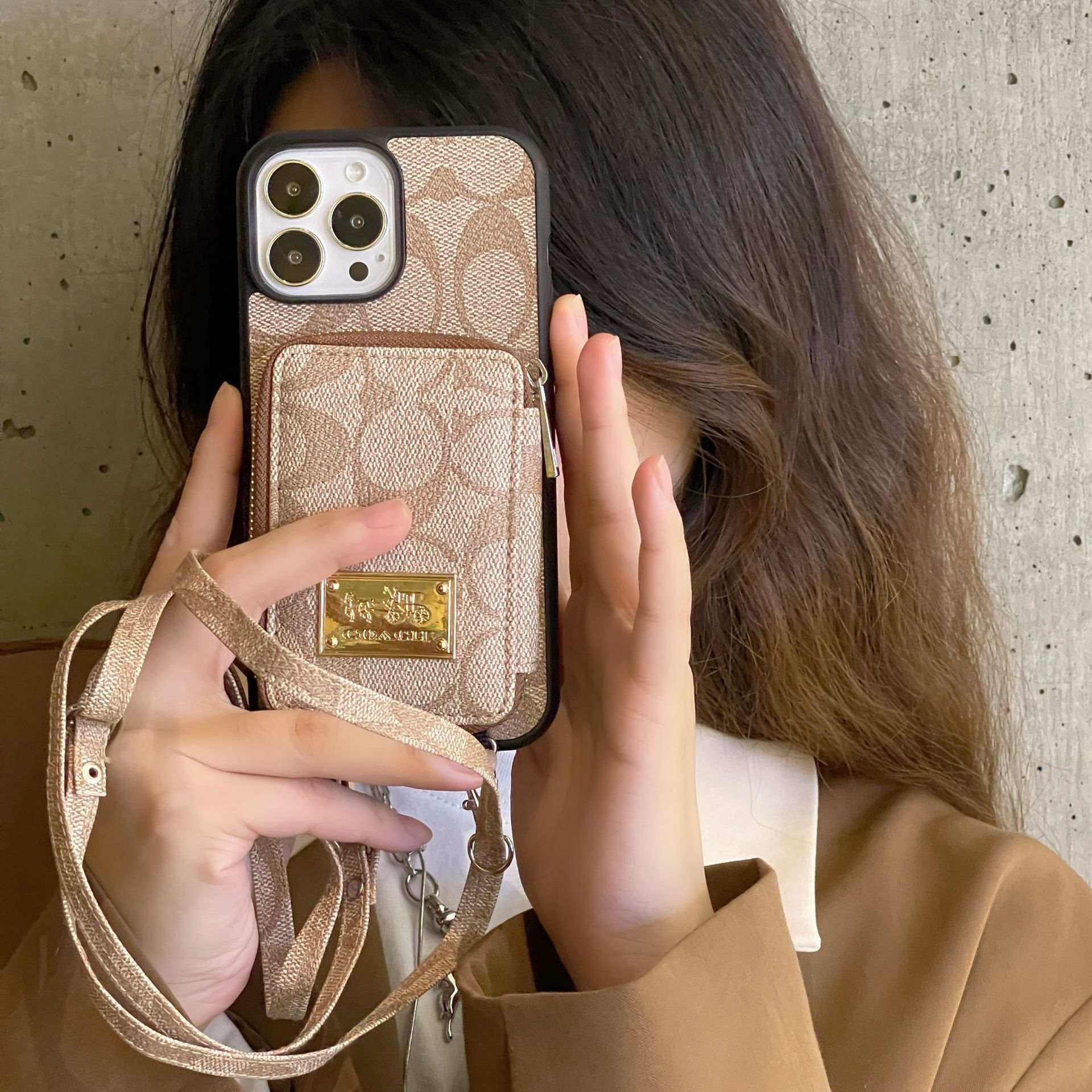  Coach Leather iPhone Zipper Wallet Case with Crossbody Strap