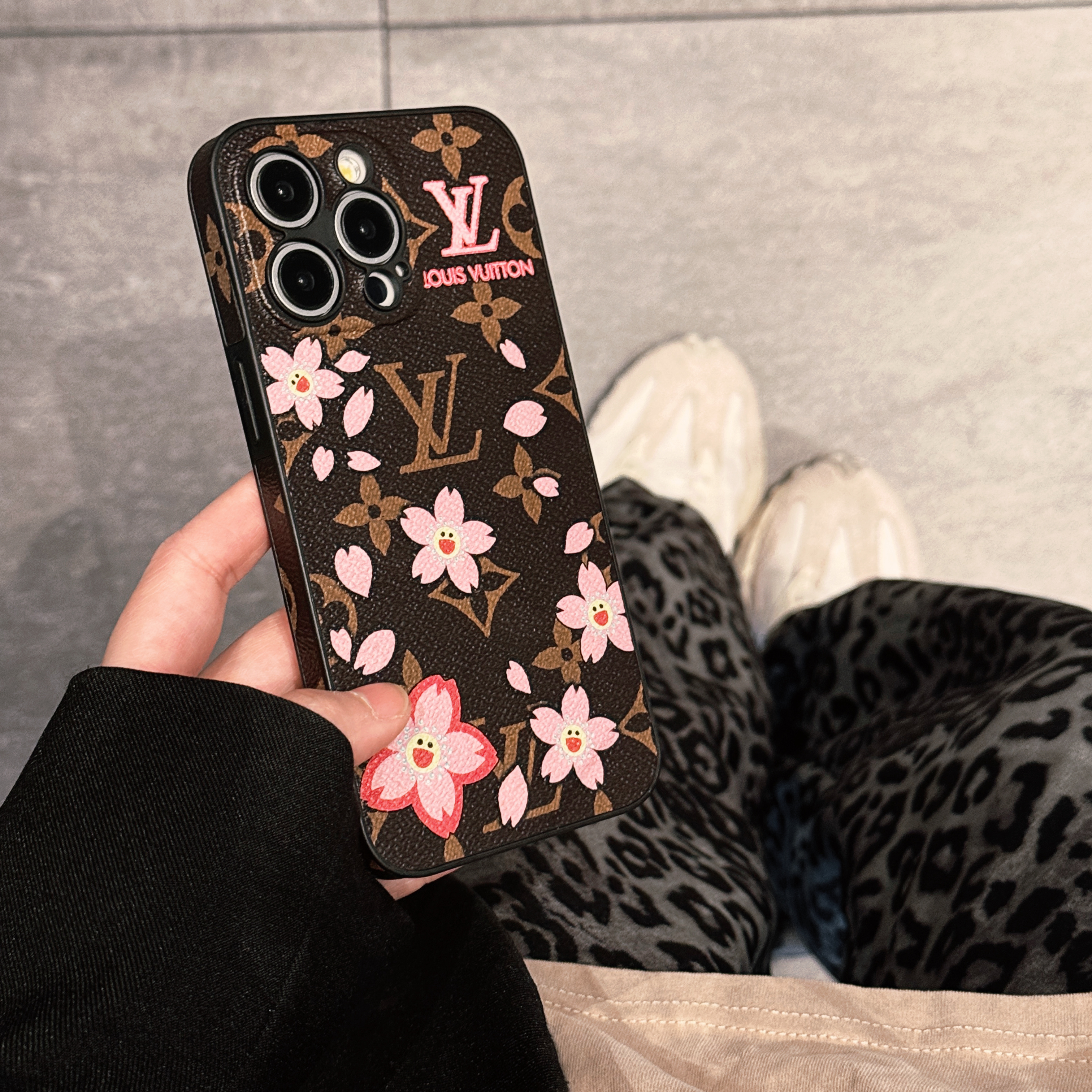 Louis Vuitton Cherry blossoms Leather iPhone Case