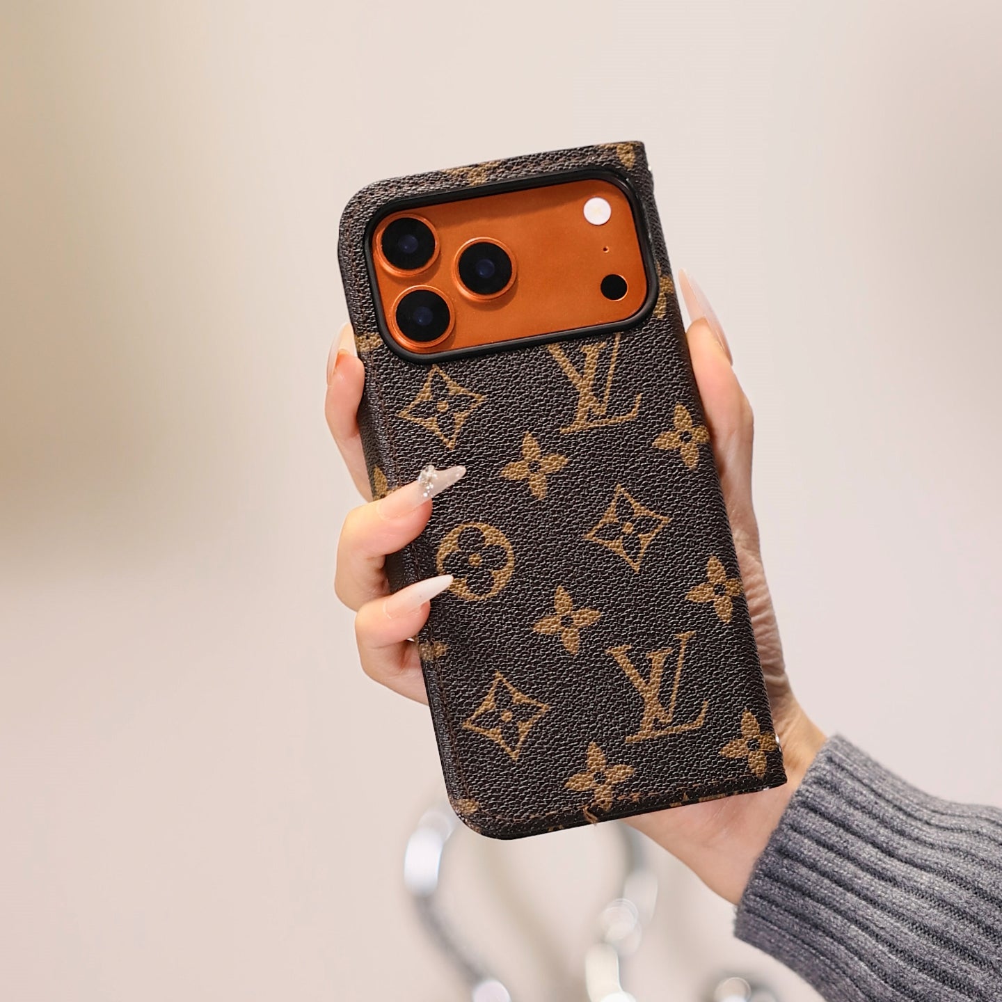 Louis Vuitton Leather iPhone Wallet Case with letter Crossbody Strap
