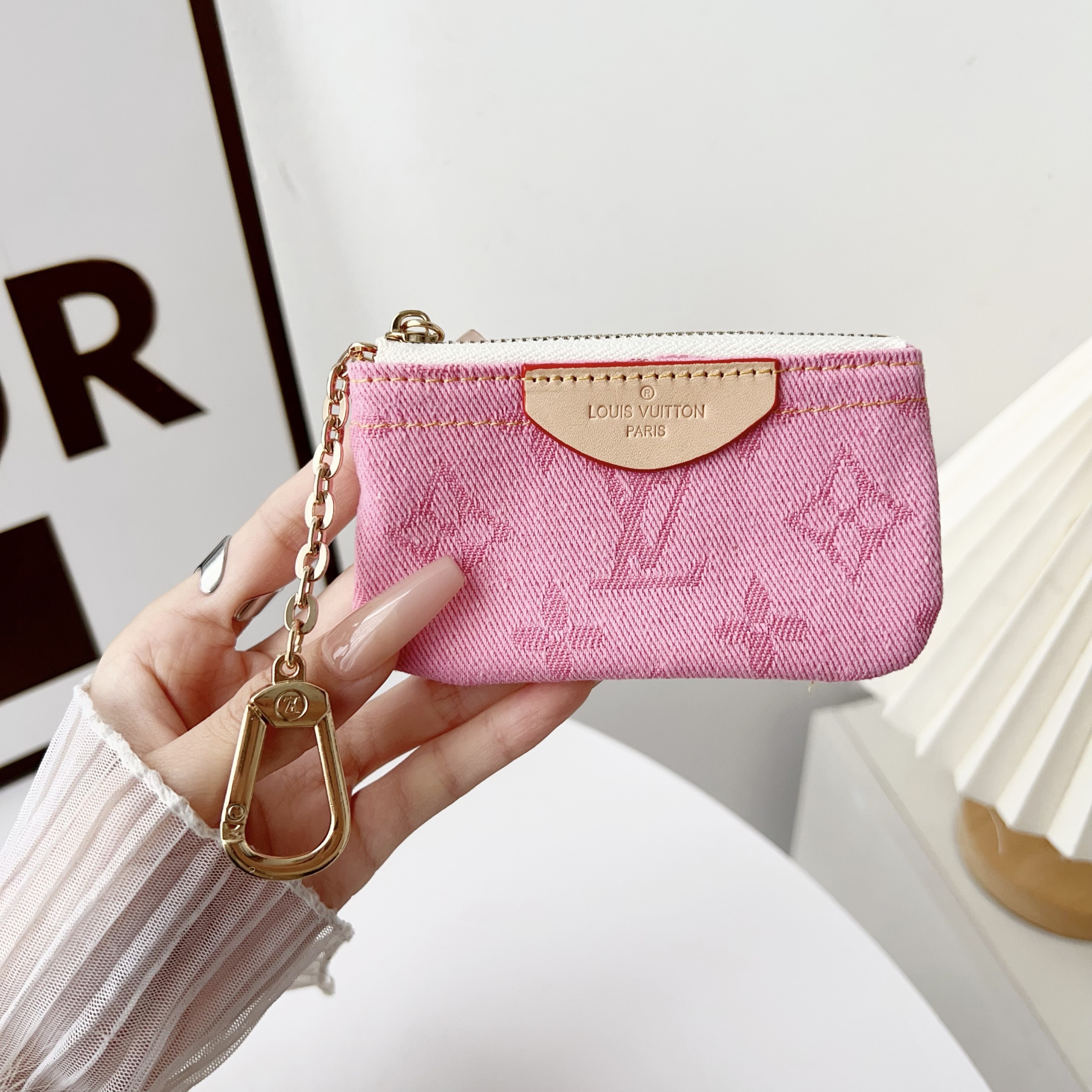 Louis Vuitton Denim Canvas Coin Purse with Zipper & Keychain