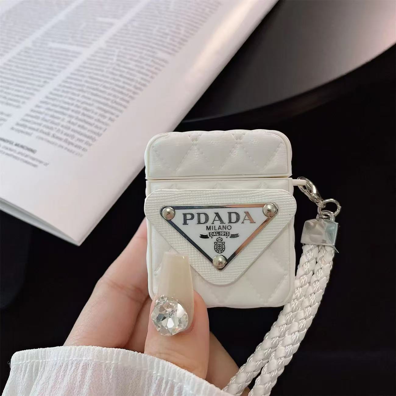 PR Leather triangular metal label Airpods Case with hand strap-BELKCASE