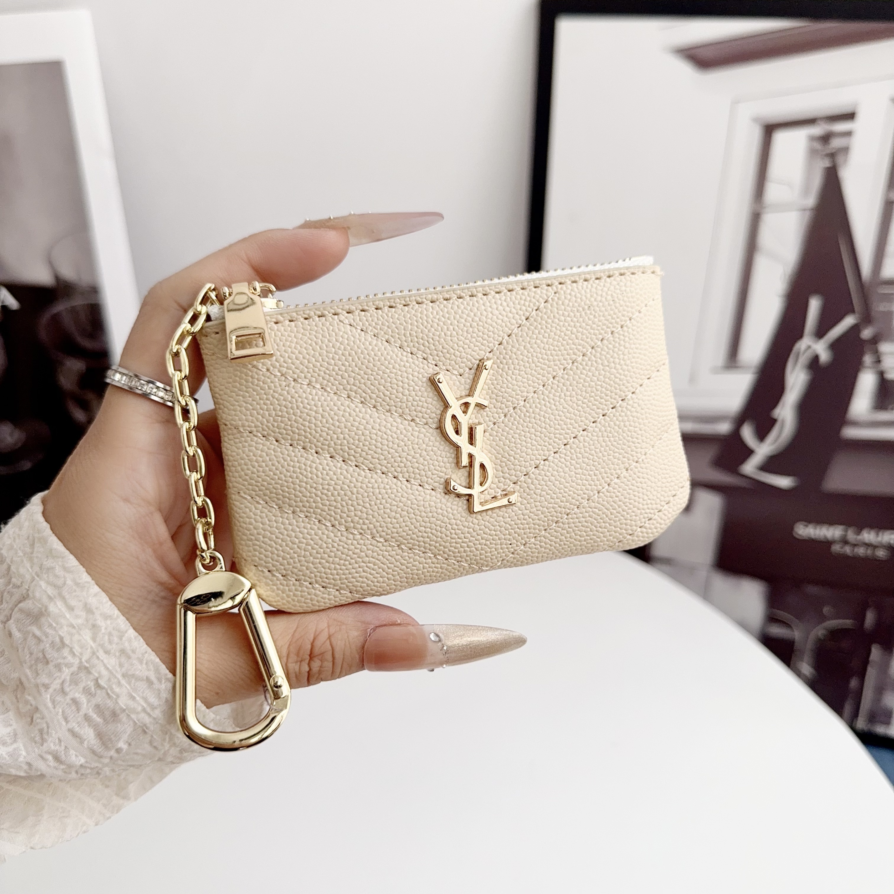 YSL Luxury Leather Zipper Coin Purse
