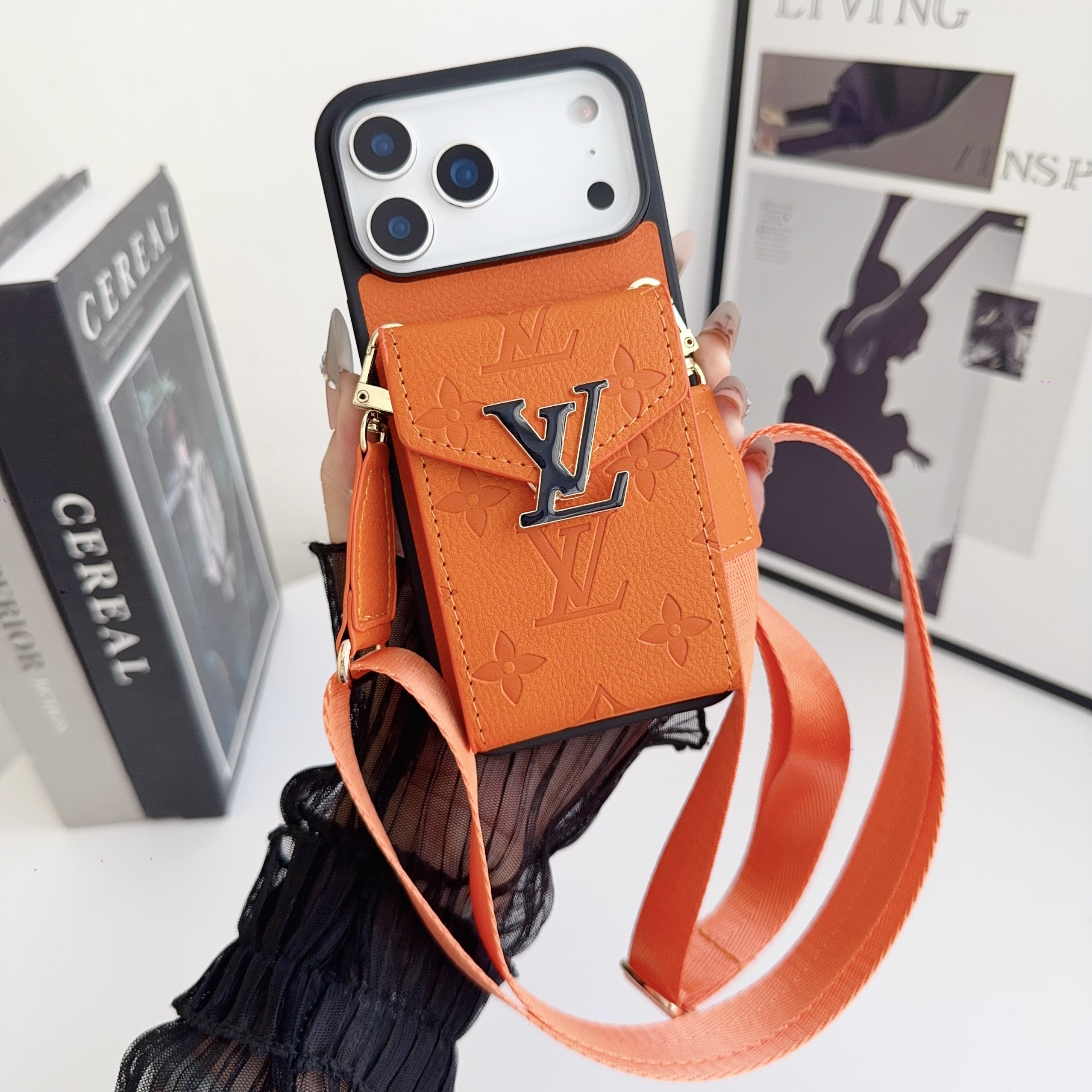 Louis Vuitton Vintage Monogram Leather iPhone Wallet Case With Crossbody Strap