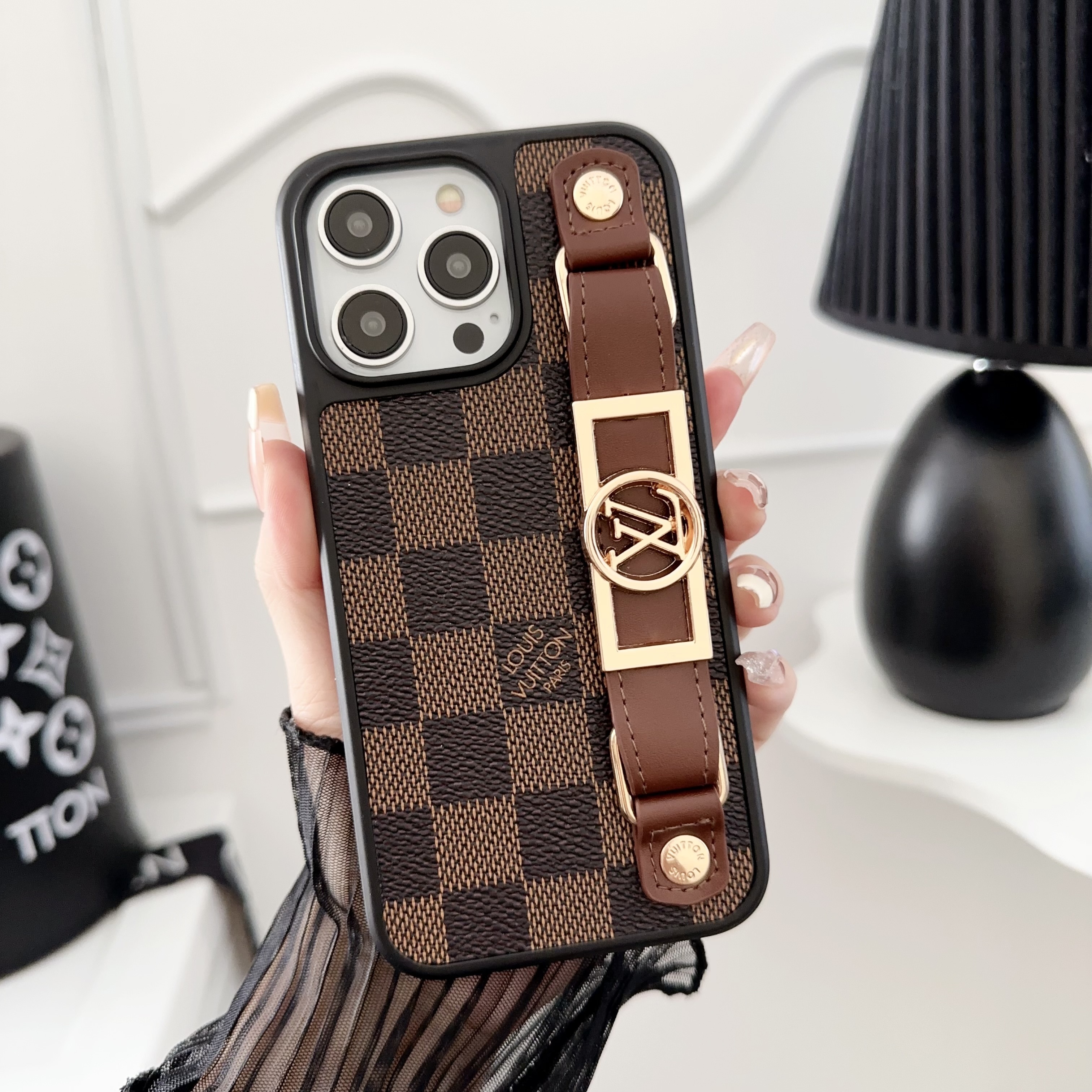 Louis Vuitton Gucci Leather Monogram iPhone Case With Holder