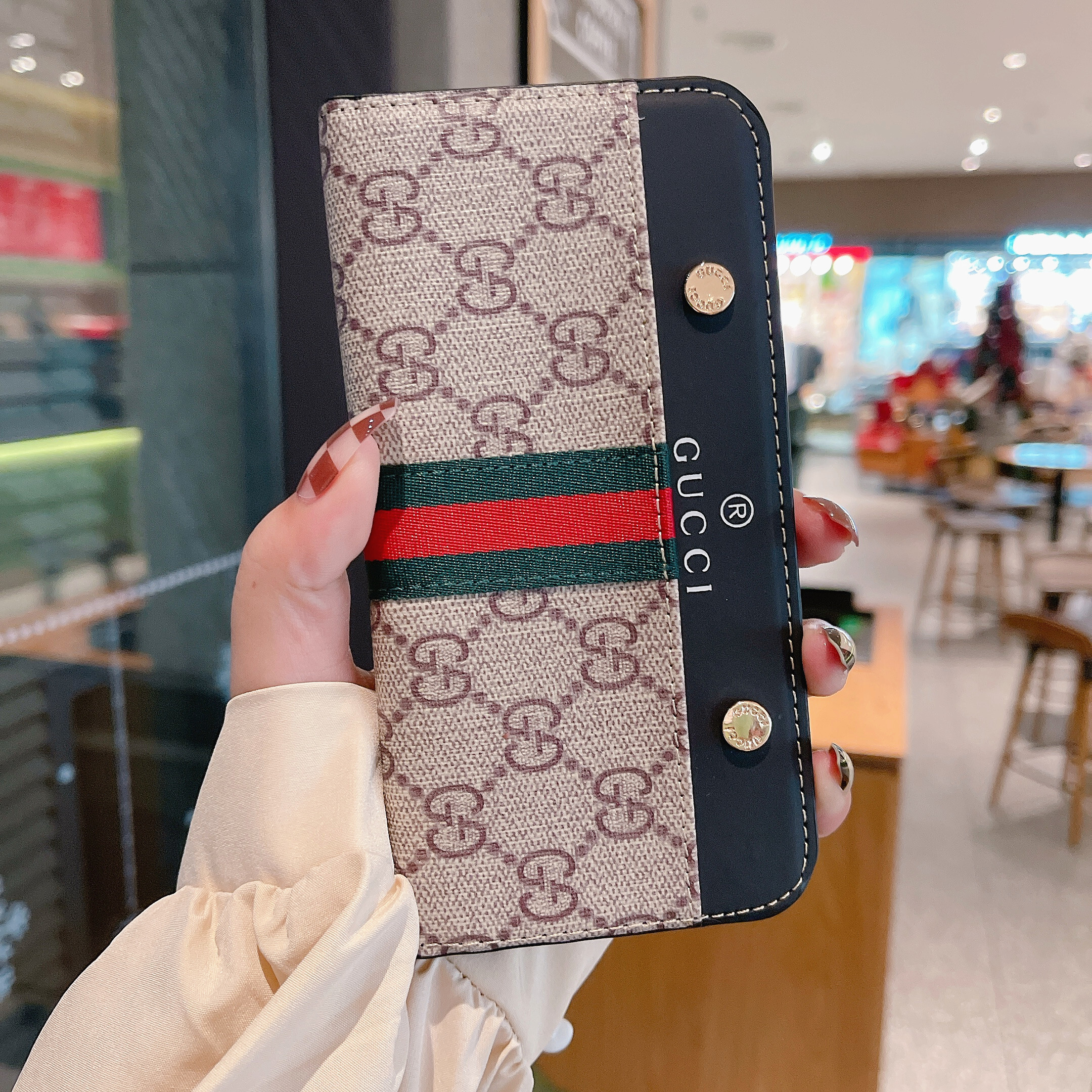 Gucci Leather iPhone Wallet Case Magnetic Flip Cover