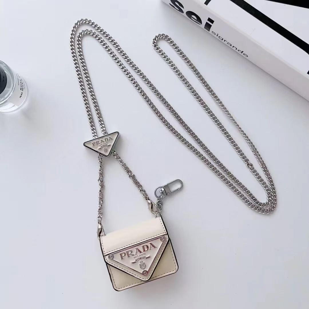 PR Leather triangular metal label Airpods Case with crossbody strap-BELKCASE