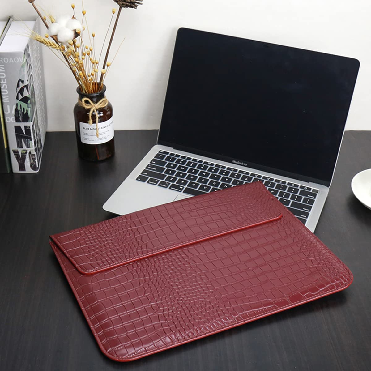 Red Faux Crocodile Laptop Sleeve Case