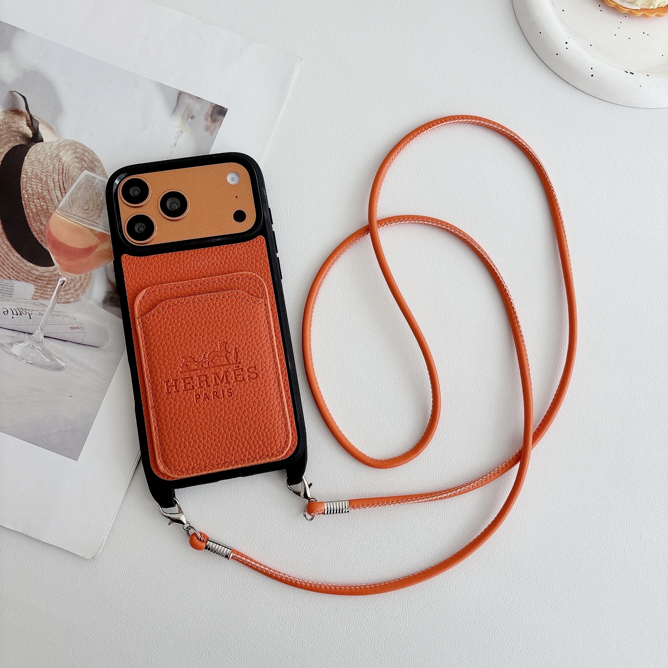  Hermès Leather iPhone Wallet Case With Crossbody Strap