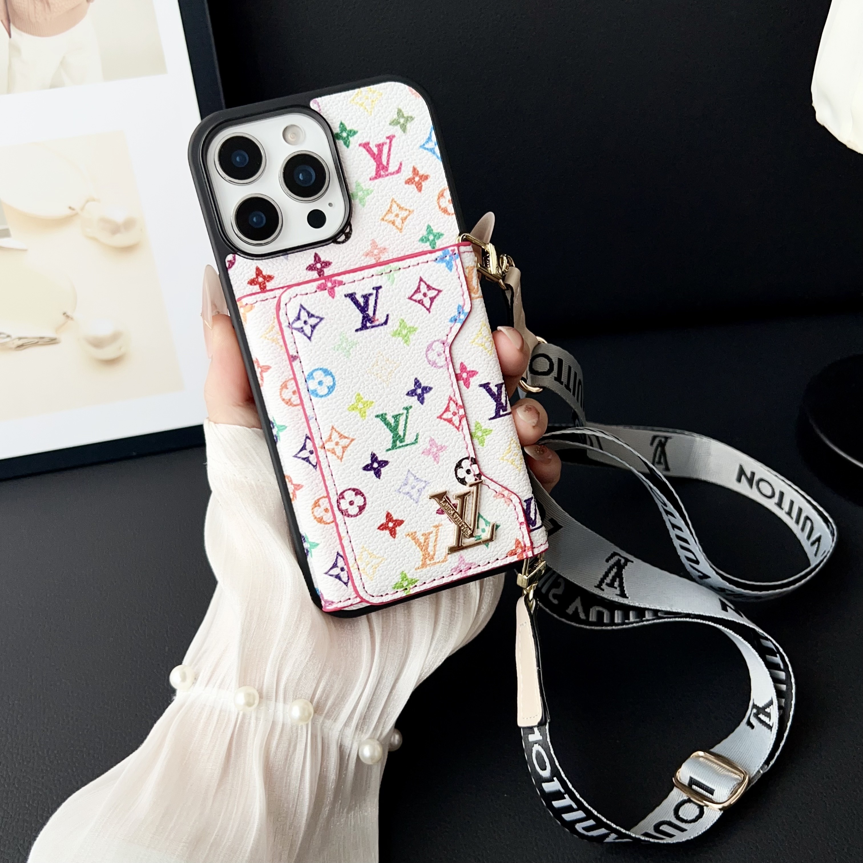 Louis Vuitton Vintage Monogram Leather iPhone Wallet Case With Crossbody Strap