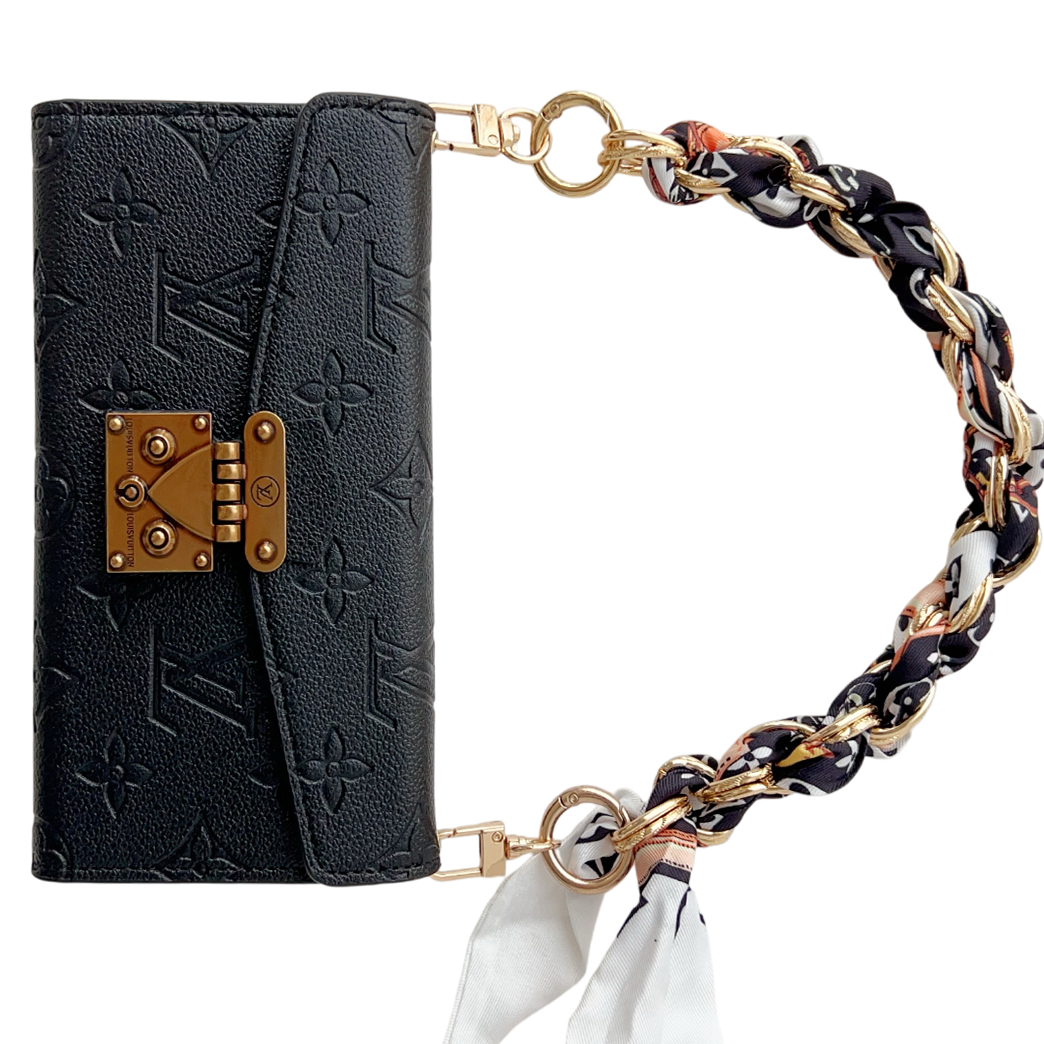  Louis Vuitton Monogram iPhone Wallet Case Magnetic Flip Cover With Weave the hand strap