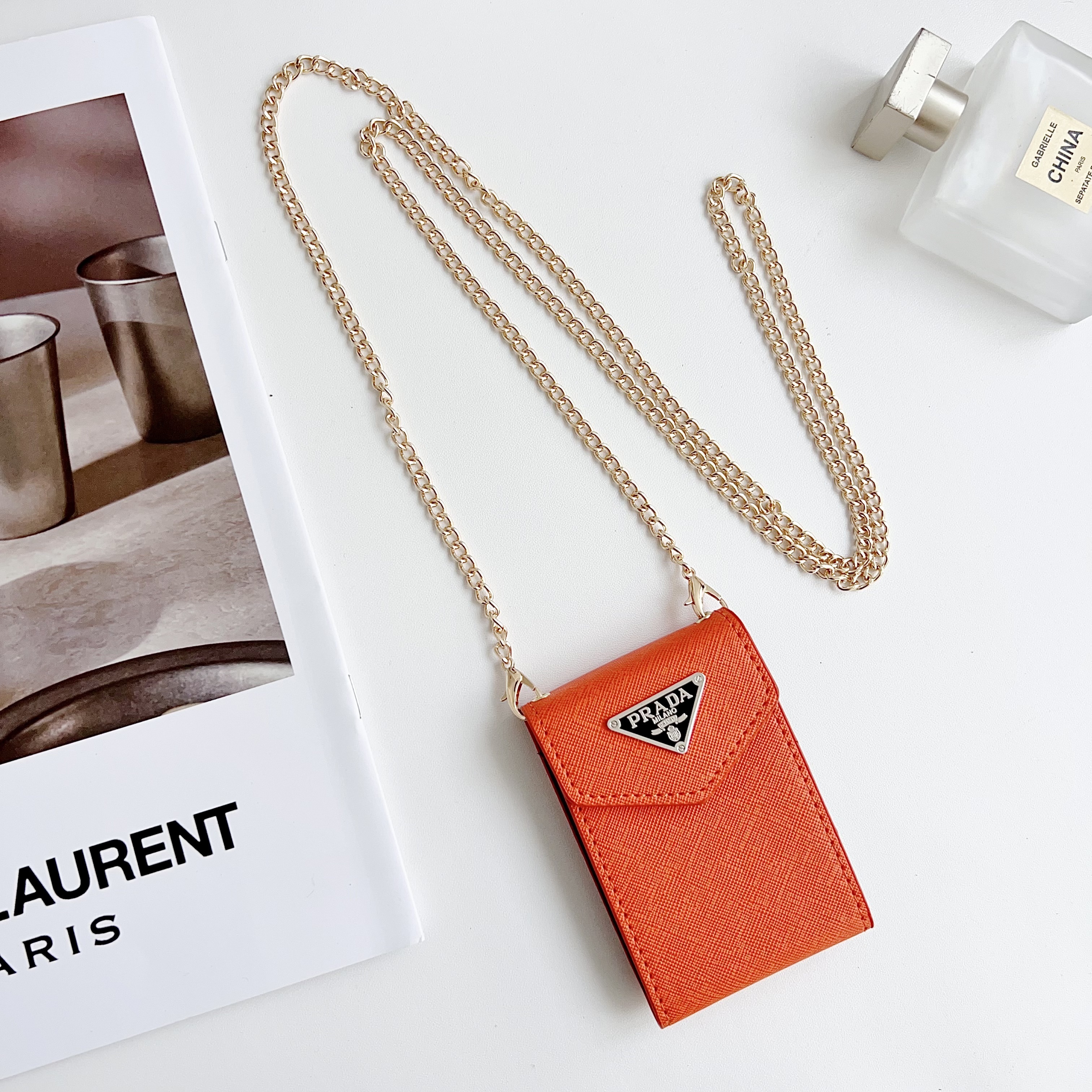 Prada leather Wallet Card Holder with crossbody chain