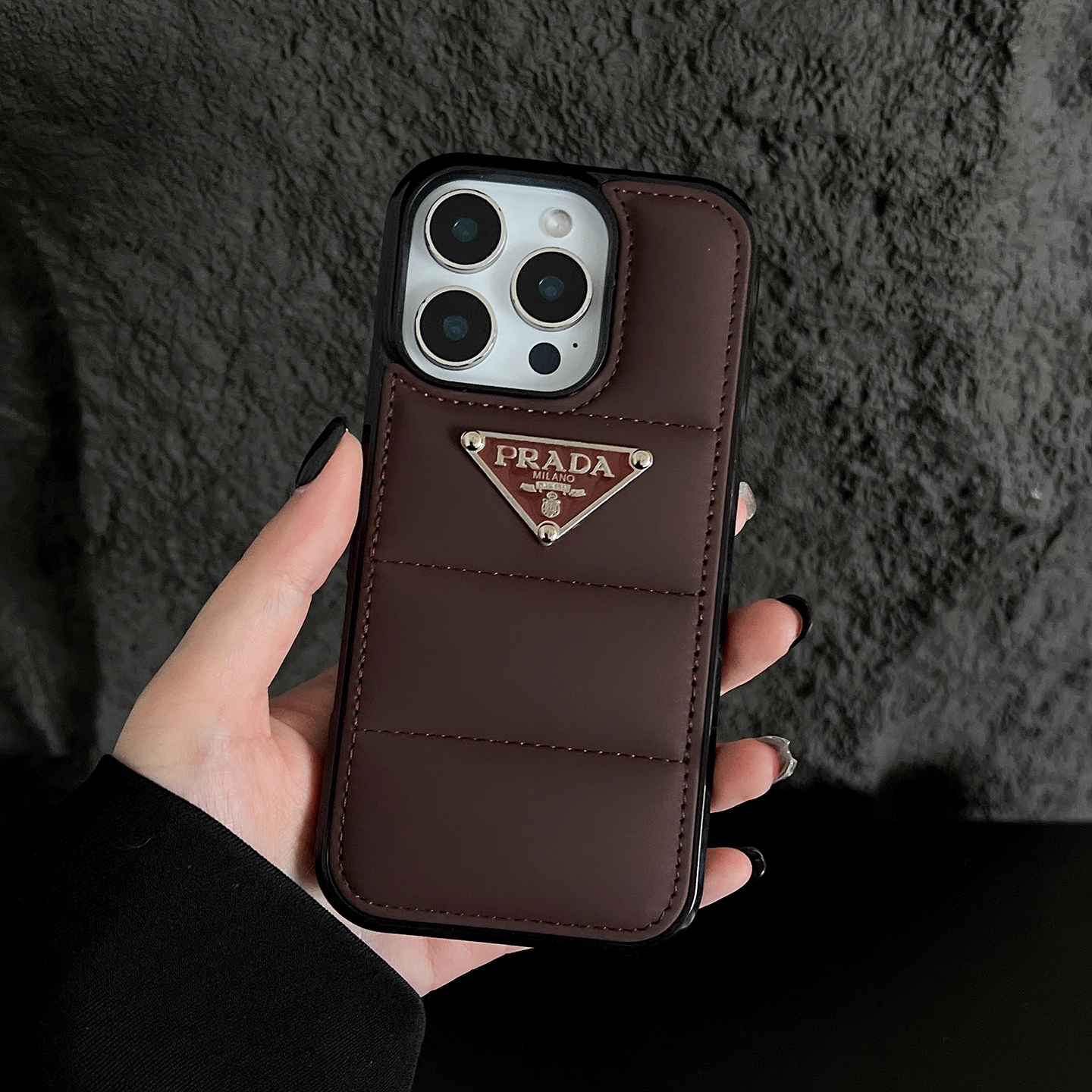 Prada iphone Case 3d Goose Down Metal Triangle Label 