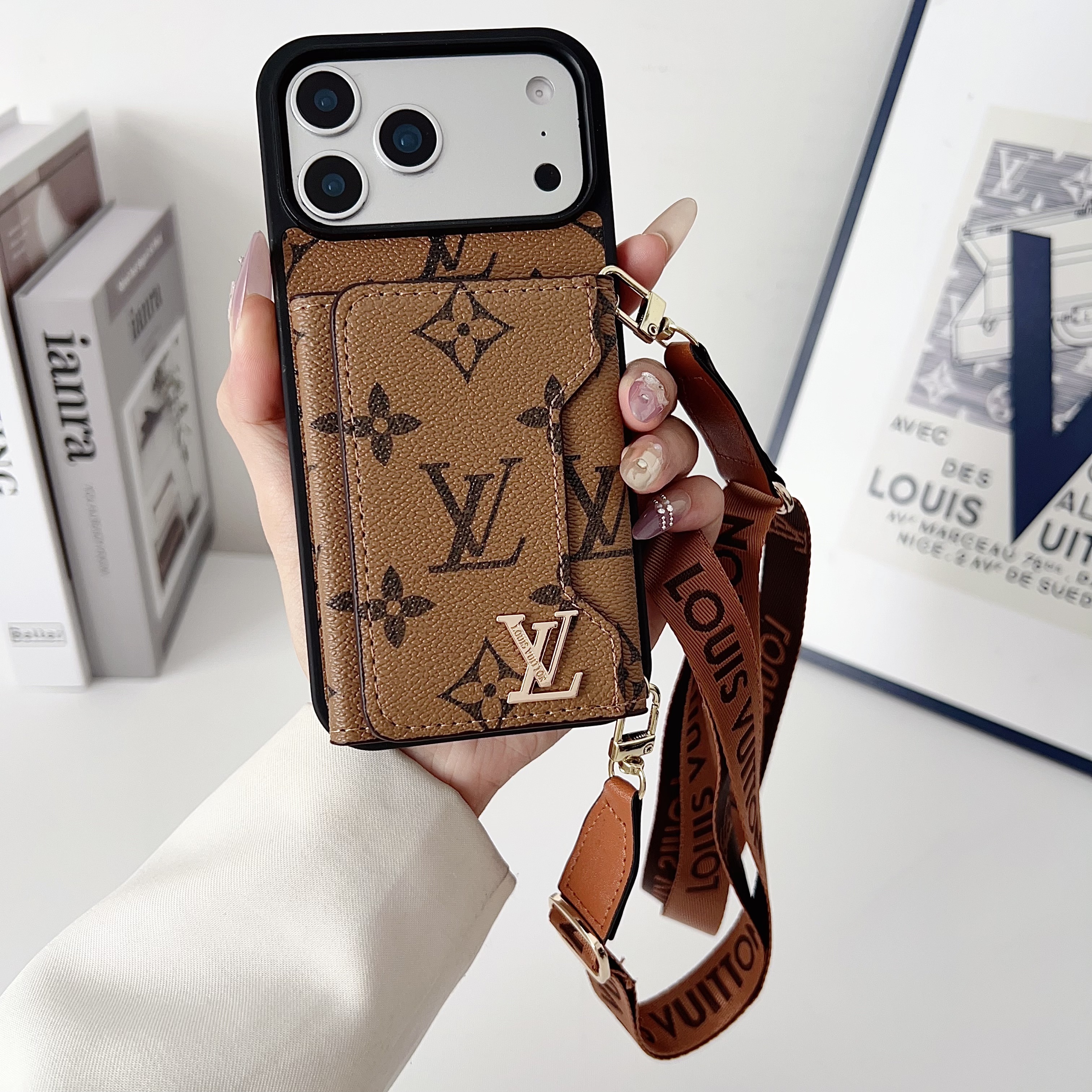 Louis Vuitton Monogram Leather iPhone Wallet Case With Crossbody Strap