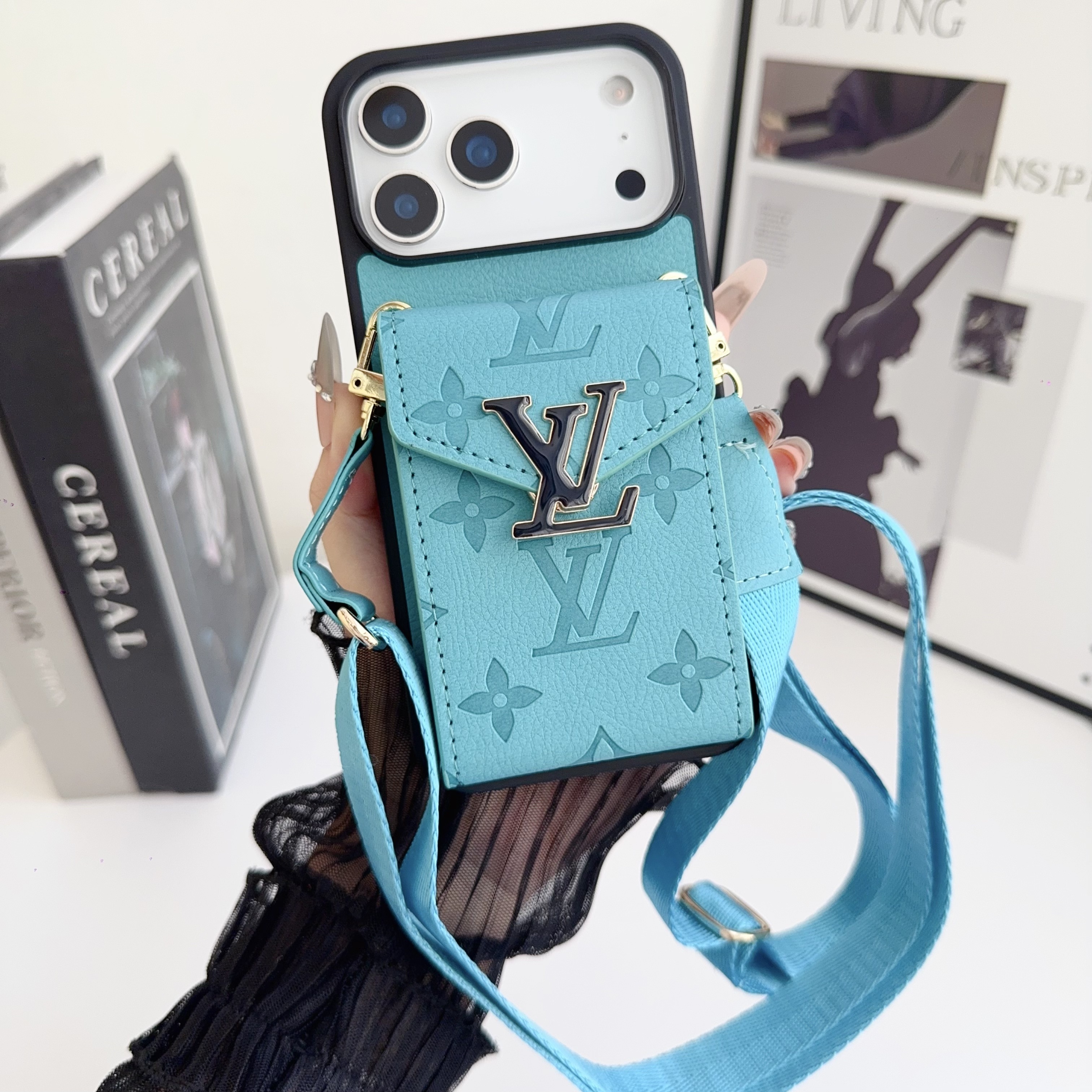 Louis Vuitton Vintage Monogram Leather iPhone Wallet Case With Crossbody Strap