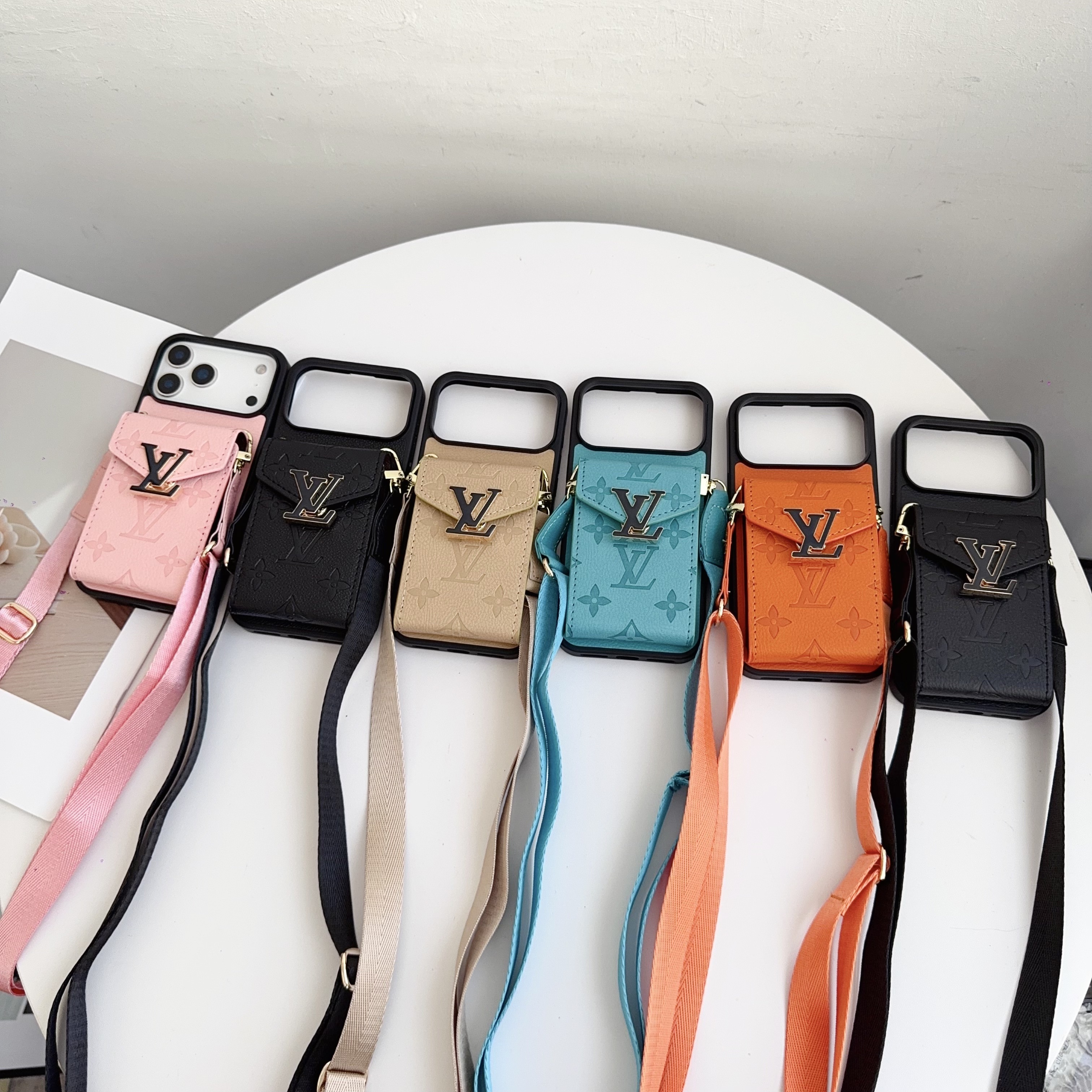 Louis Vuitton Vintage Monogram Leather iPhone Wallet Case With Crossbody Strap