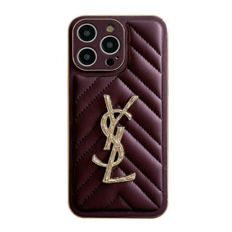 YSL Luxury Leather iPhone Case Diamond Grid