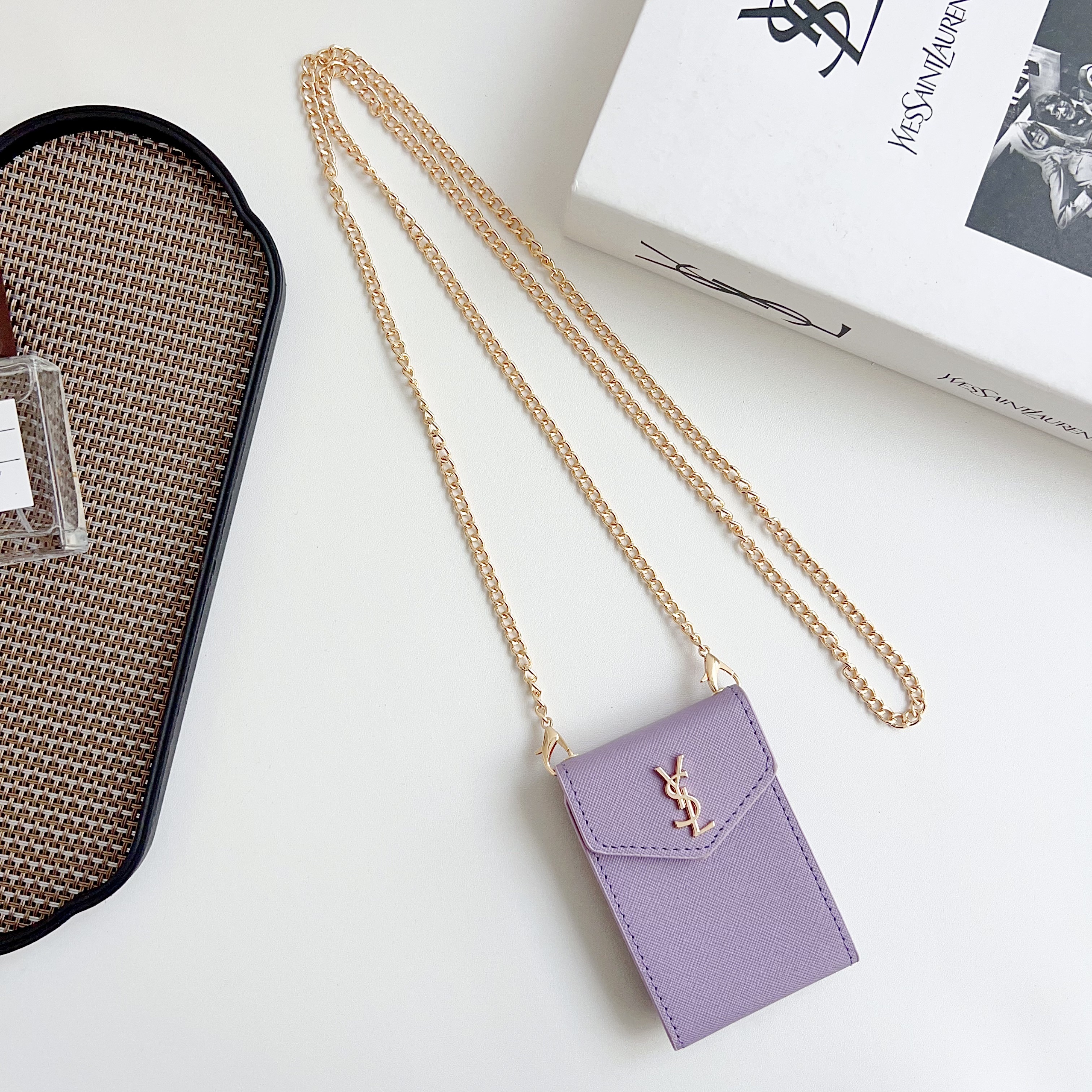 YSL leather Wallet Card Holder with crossbody chain