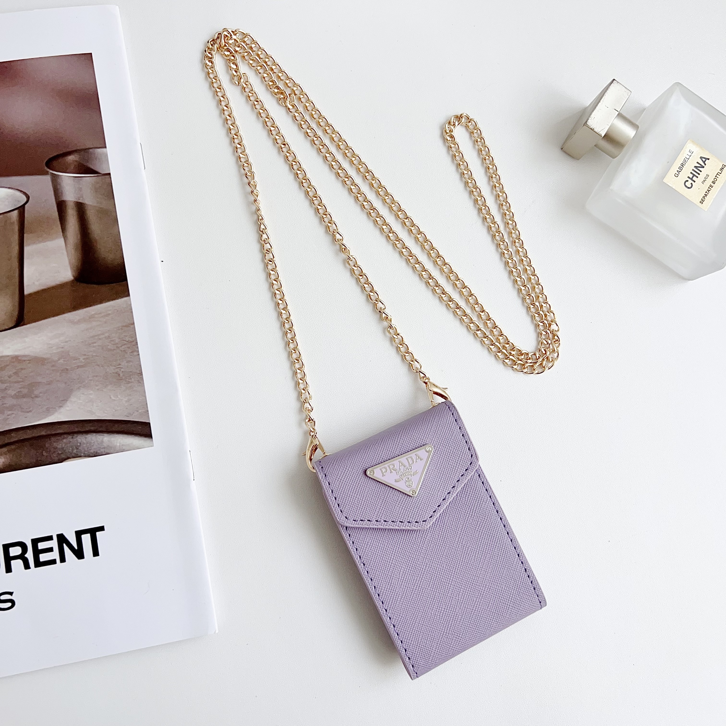 Prada leather Wallet Card Holder with crossbody chain