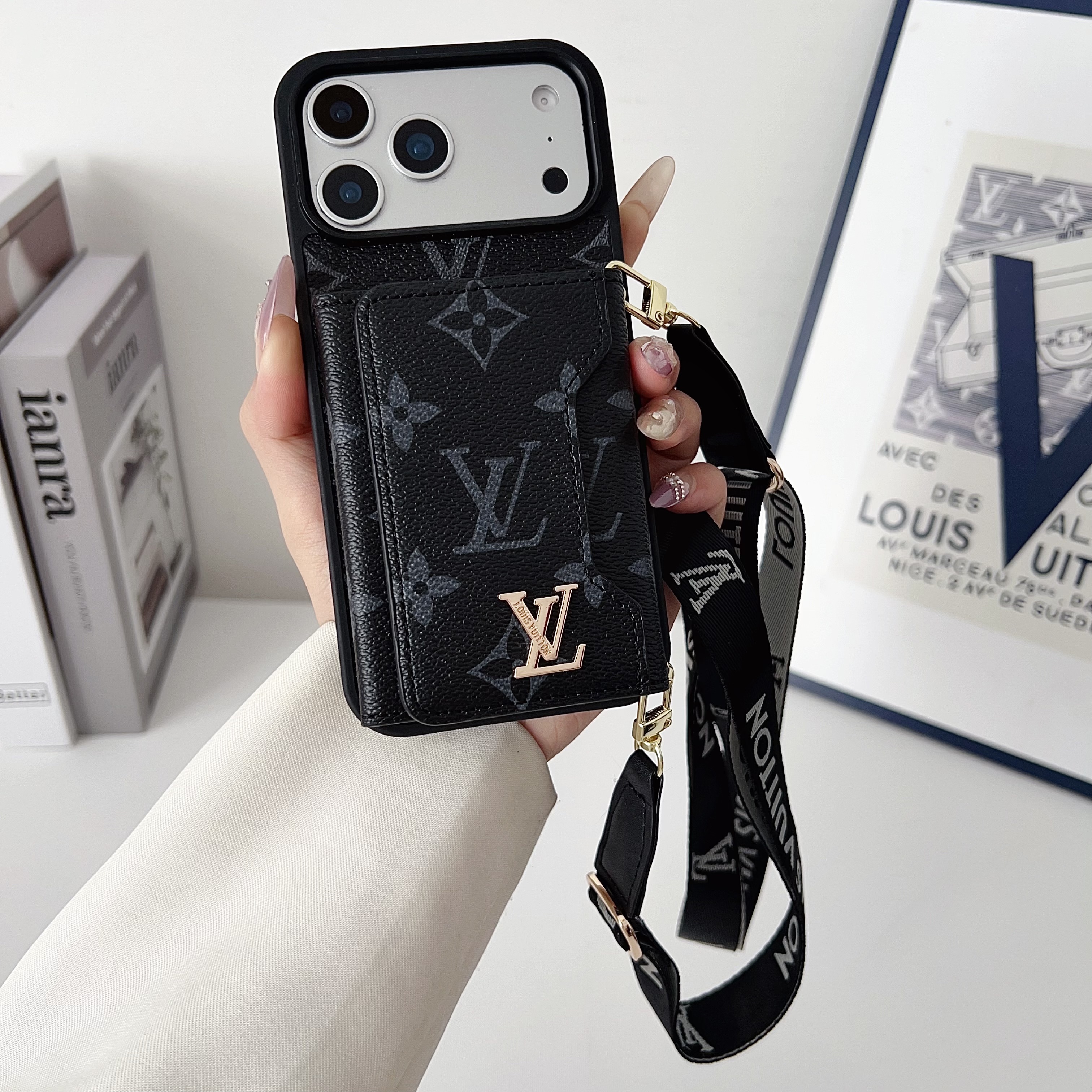 Louis Vuitton Monogram Leather iPhone Wallet Case With Crossbody Strap