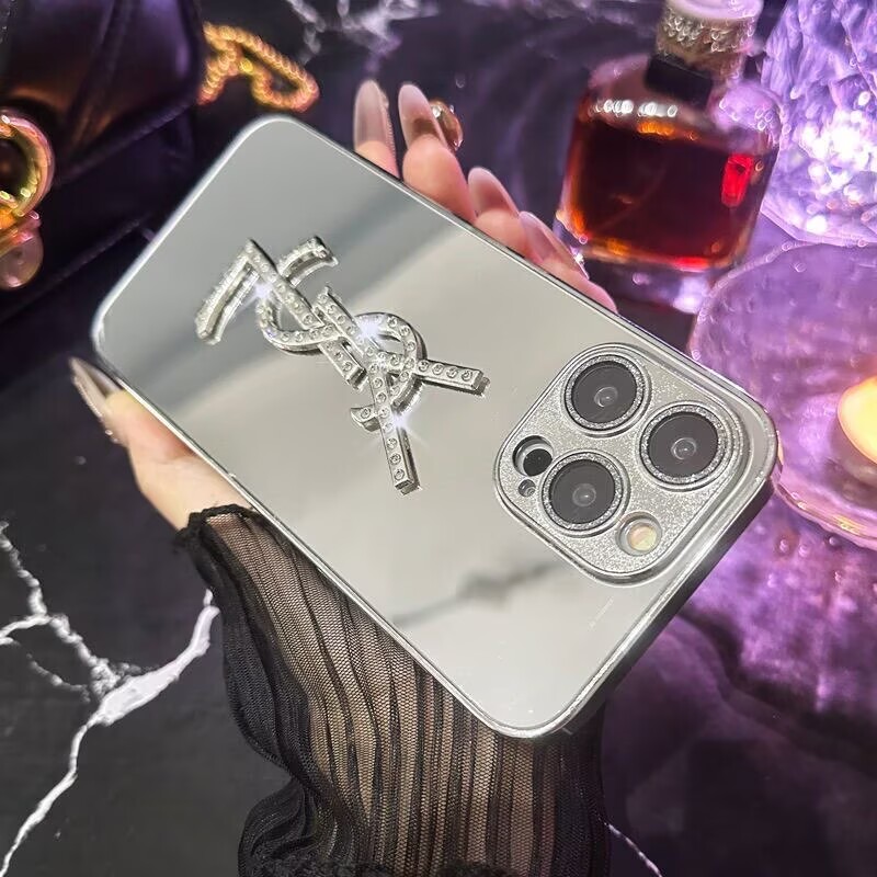 YSL mirror-finish diamonds iPhone Case with rhinestone bracelet