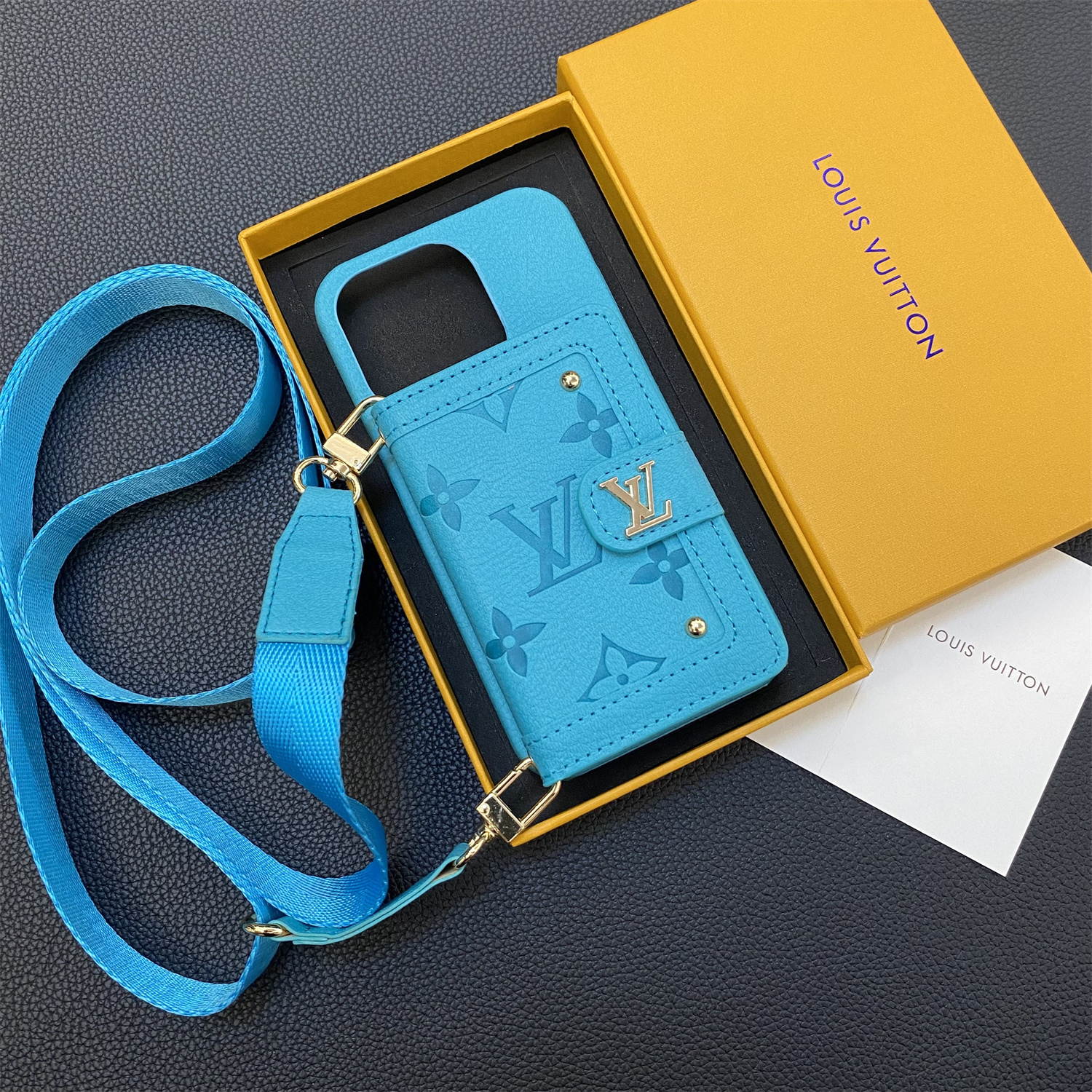 Louis Vuitton Vintage Monogram Leather iPhone Wallet Case With Crossbody Strap