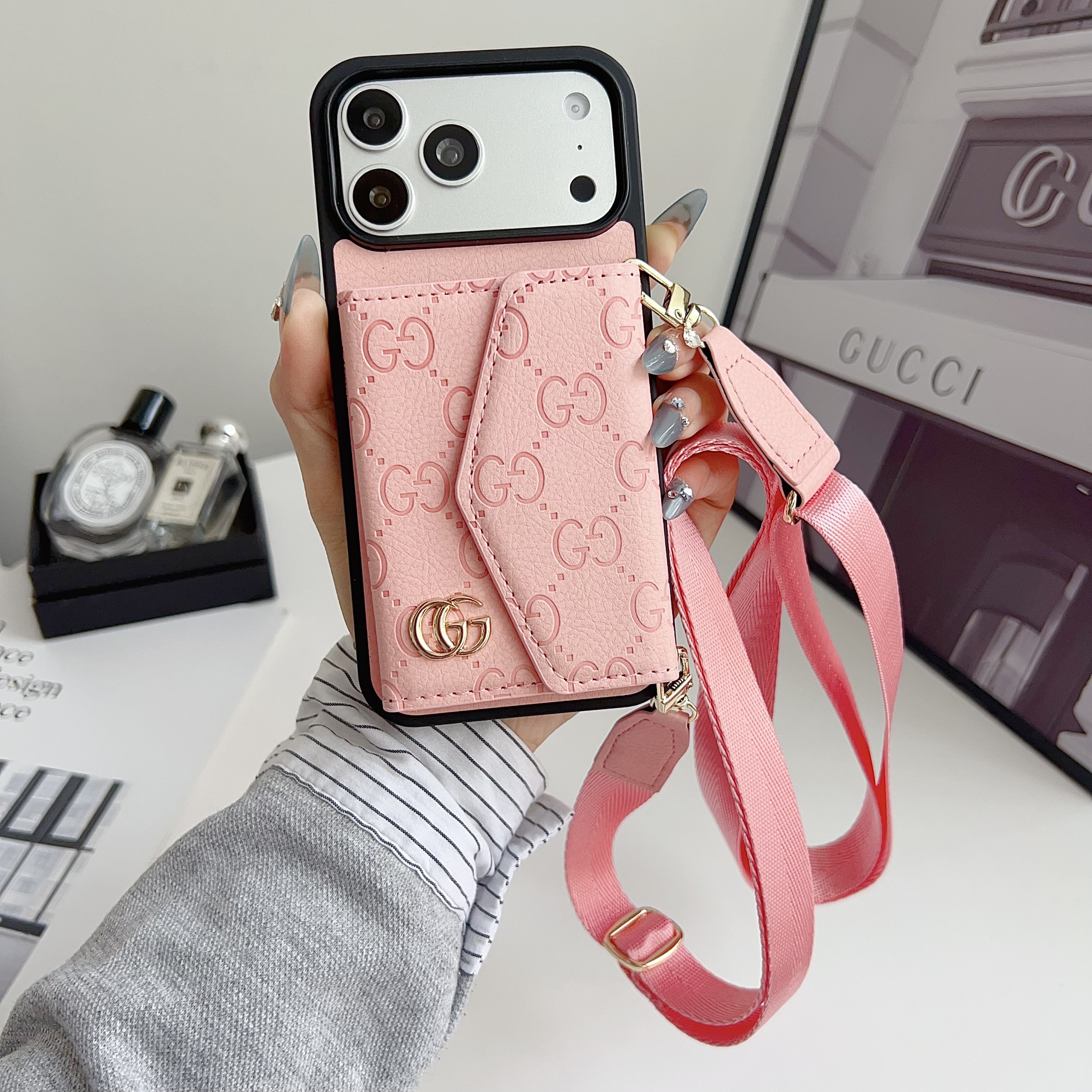 Gucci Leather iPhone Wallet Case With Crossbody Strap