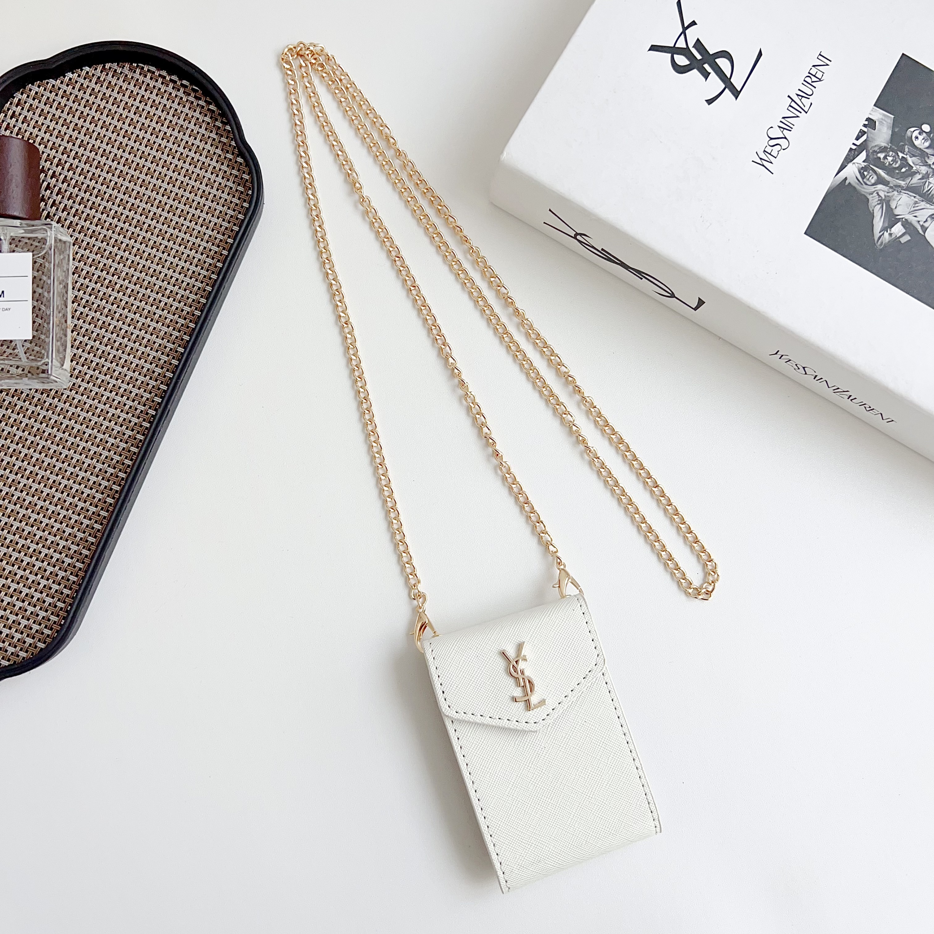 YSL leather Wallet Card Holder with crossbody chain