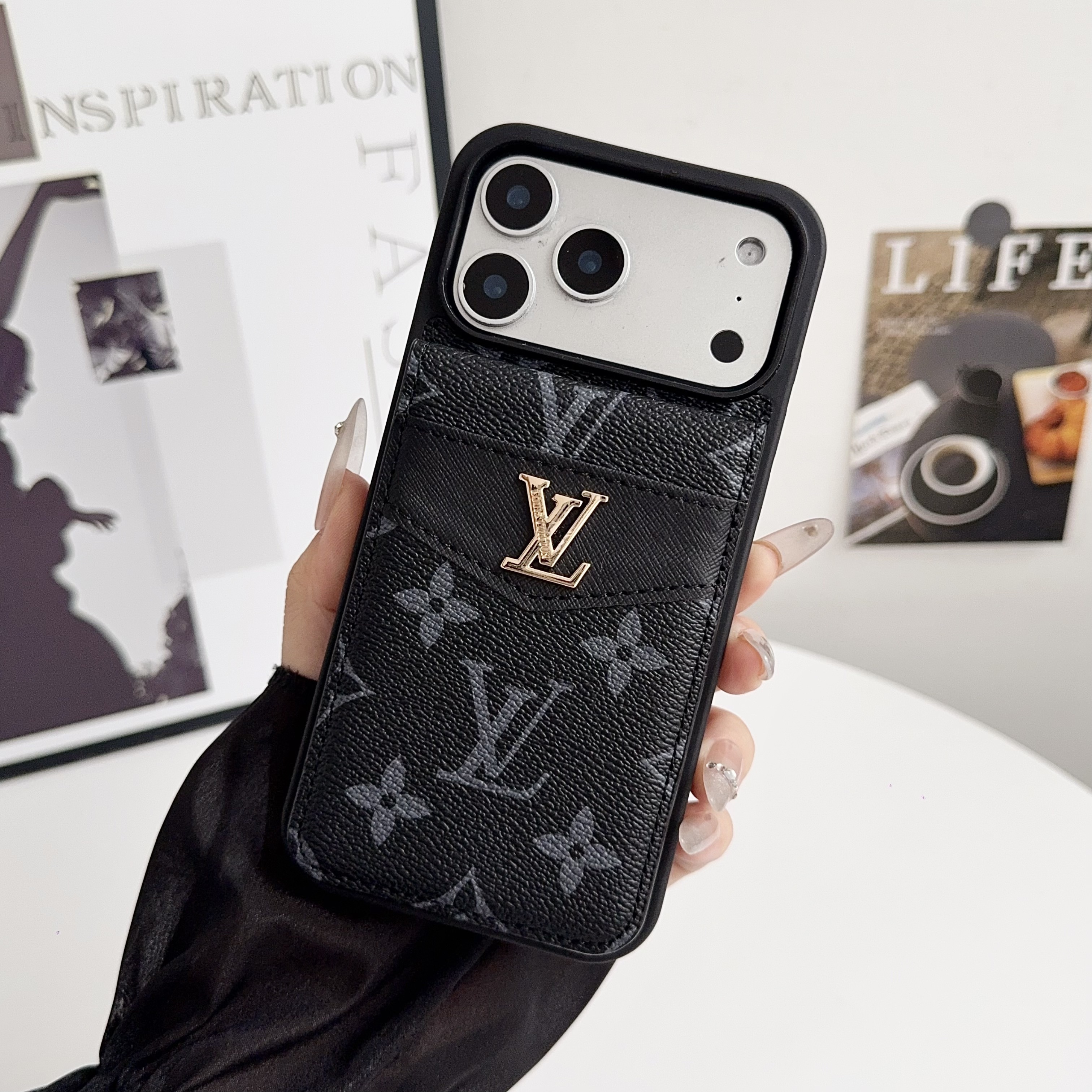 Louis Vuitton Gucci Monogram Leather iPhone Wallet Case Magnetic Flip Case with Stand Support