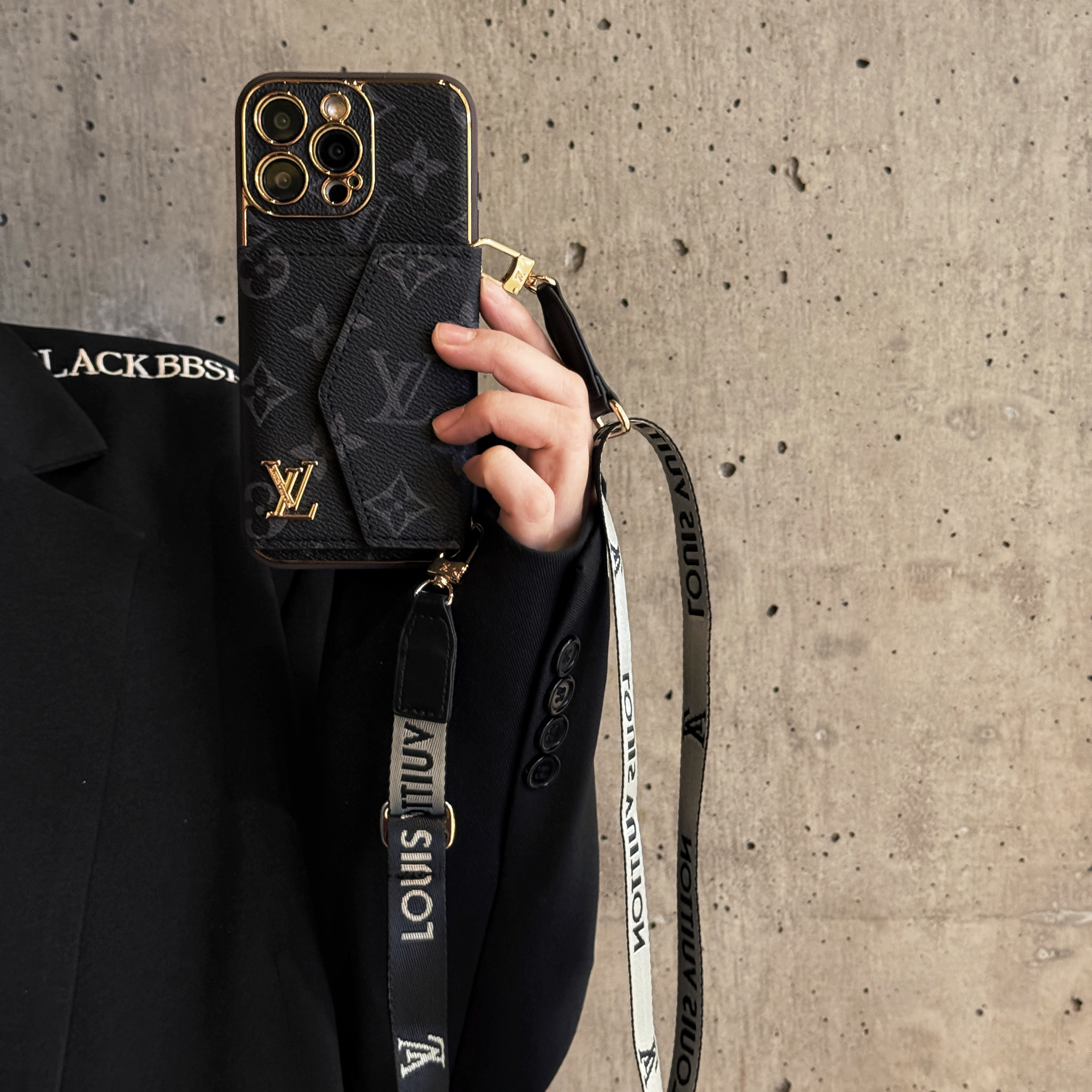 Monogram Leather iPhone Wallet Case With Crossbody Strap