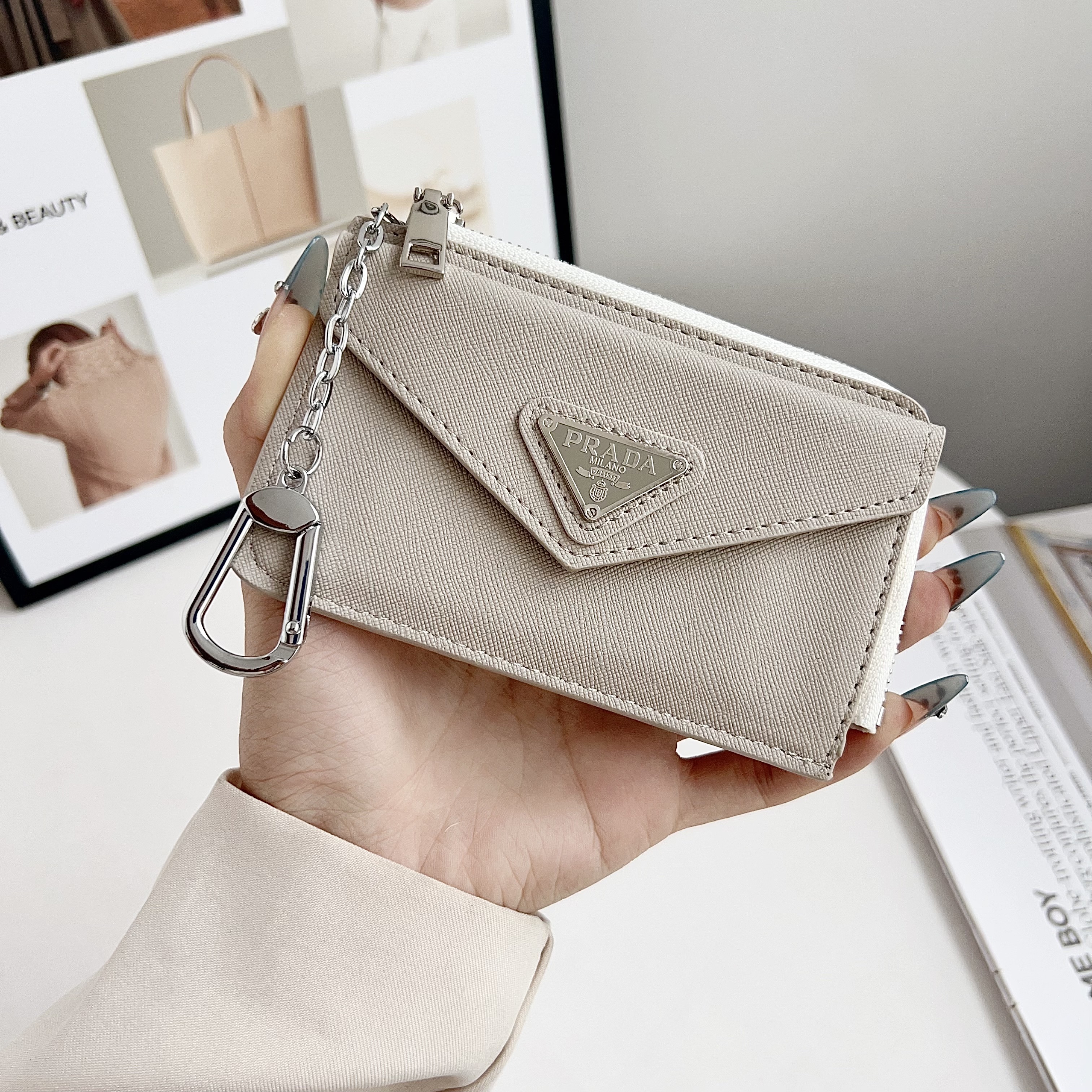 Prada Luxury Leather Zipper Wallet Card Holder & Coin Purse