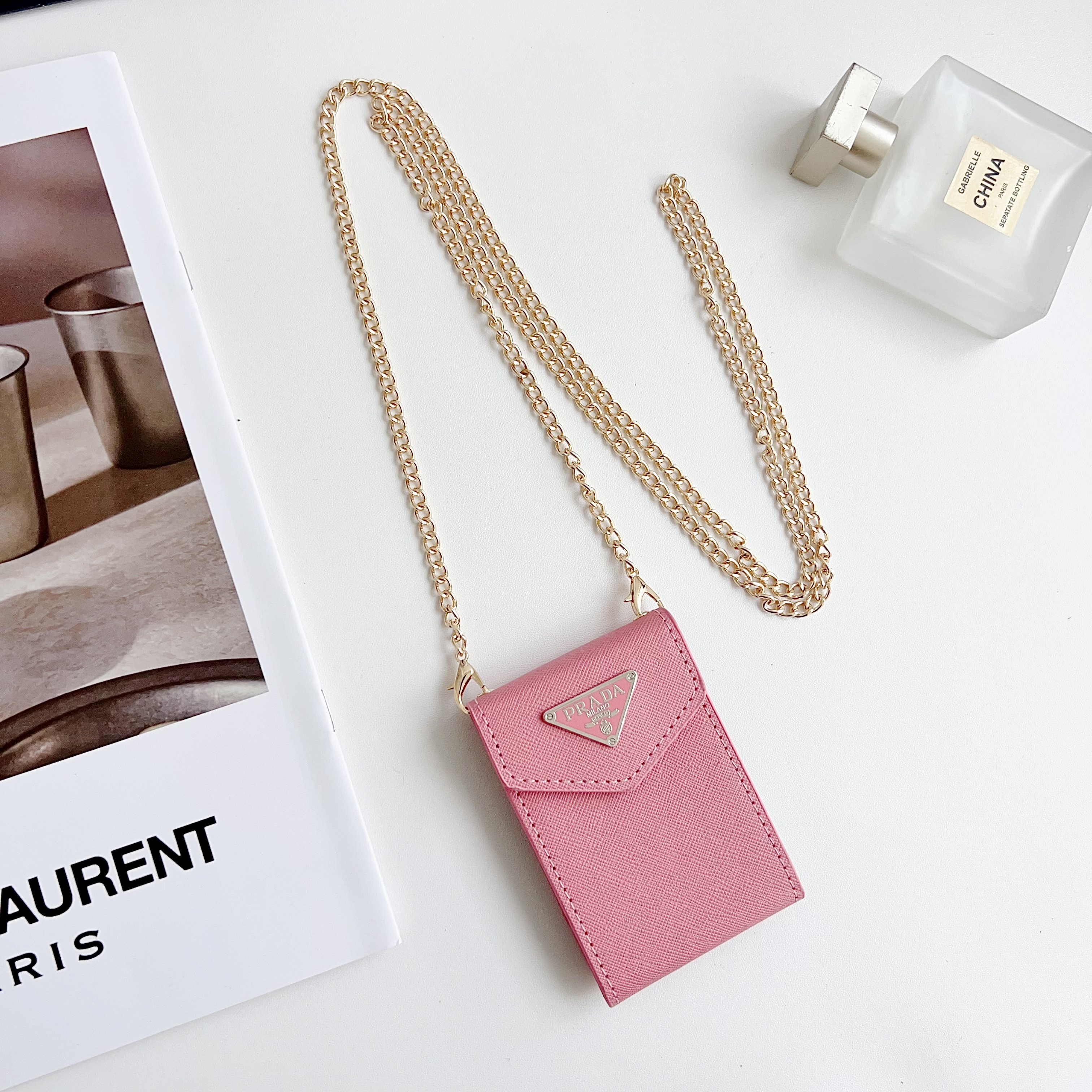 Prada leather Wallet Card Holder with crossbody chain