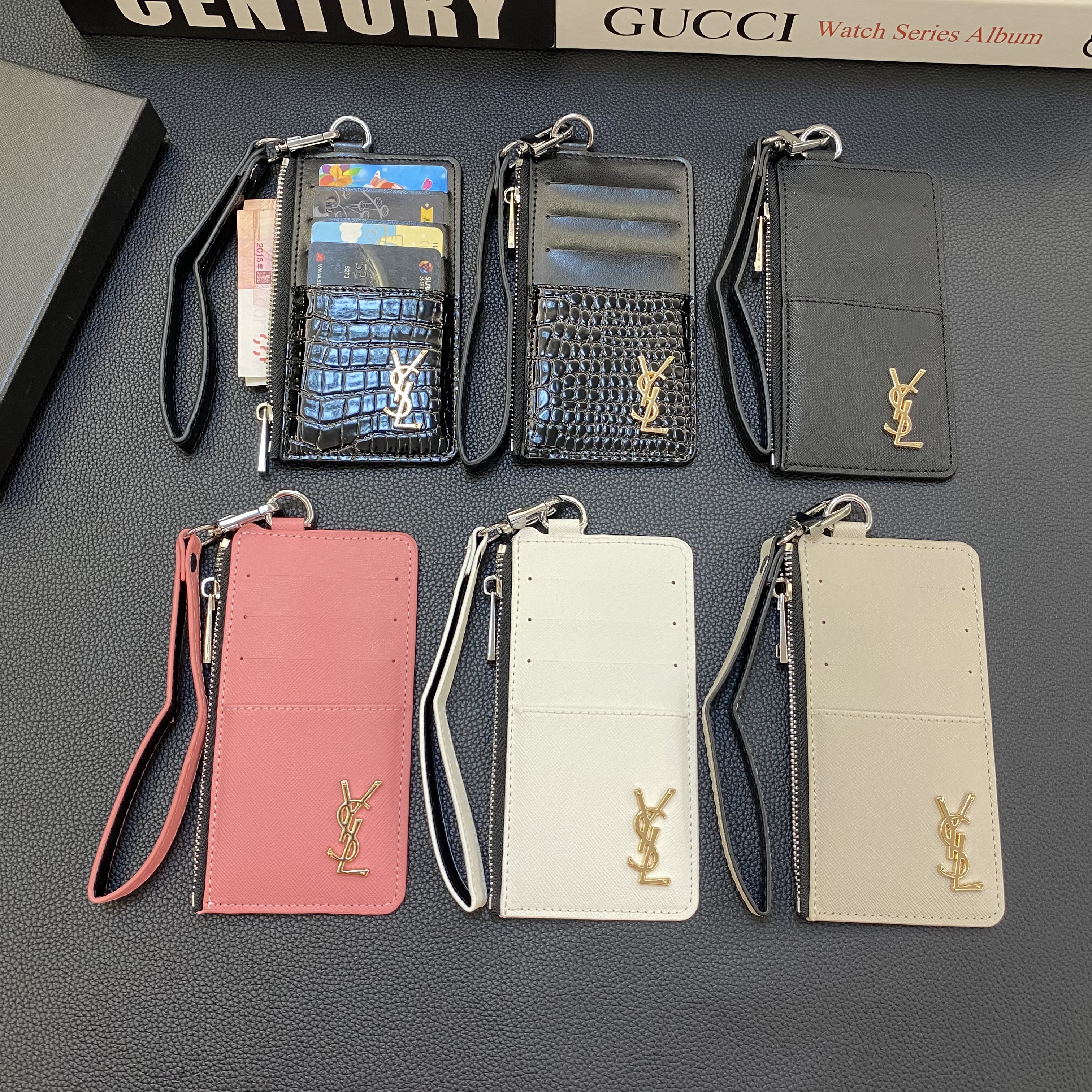 Luxury Leather Zipper Wallet Card Holder & Coin Purse With Bracelet