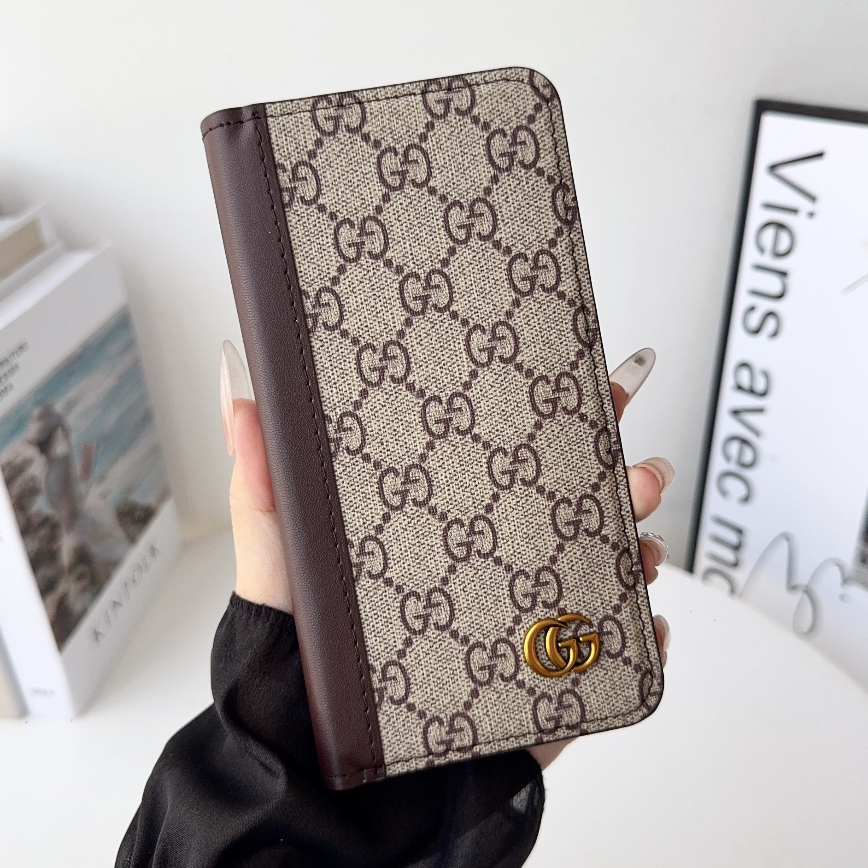 Louis Vuitton Gucci Monogram Leather iPhone Wallet Case Magnetic Flip Cover