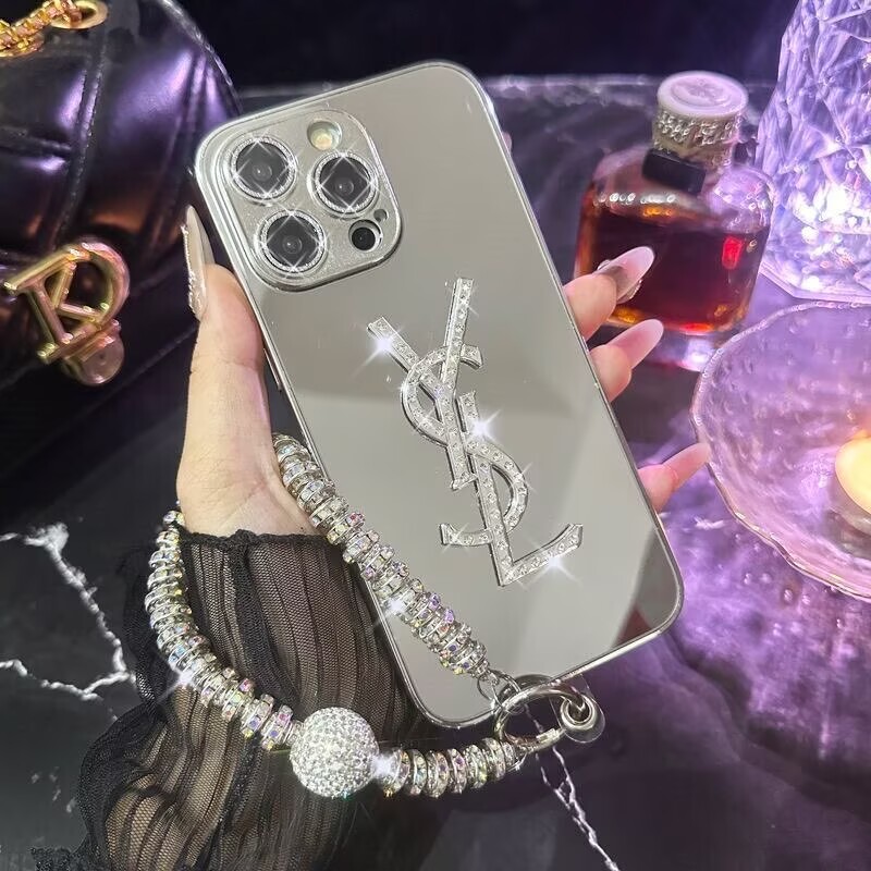 YSL mirror-finish diamonds iPhone Case with rhinestone bracelet