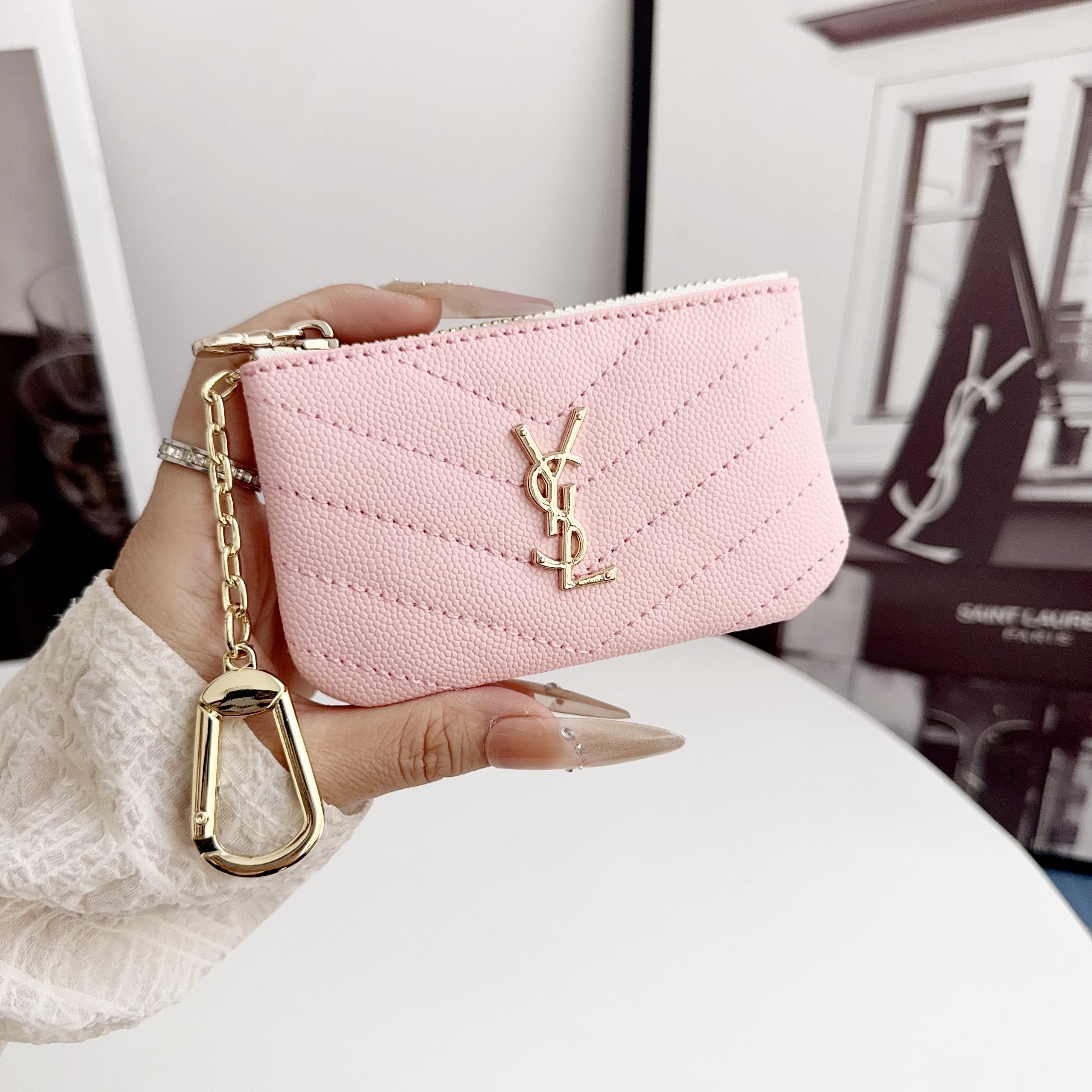 YSL Luxury Leather Zipper Coin Purse