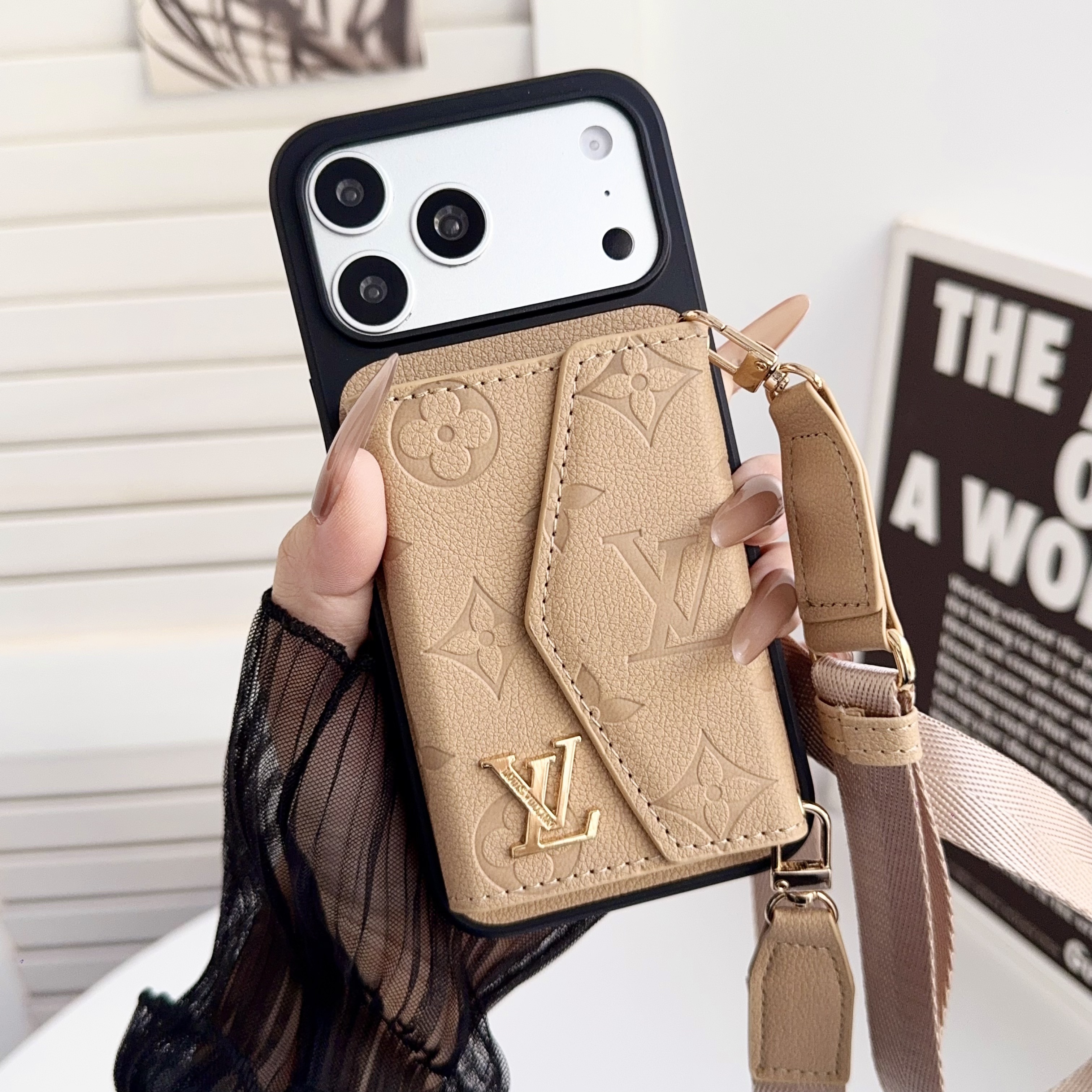 Louis Vuitton Leather iPhone Wallet Case With Crossbody Strap