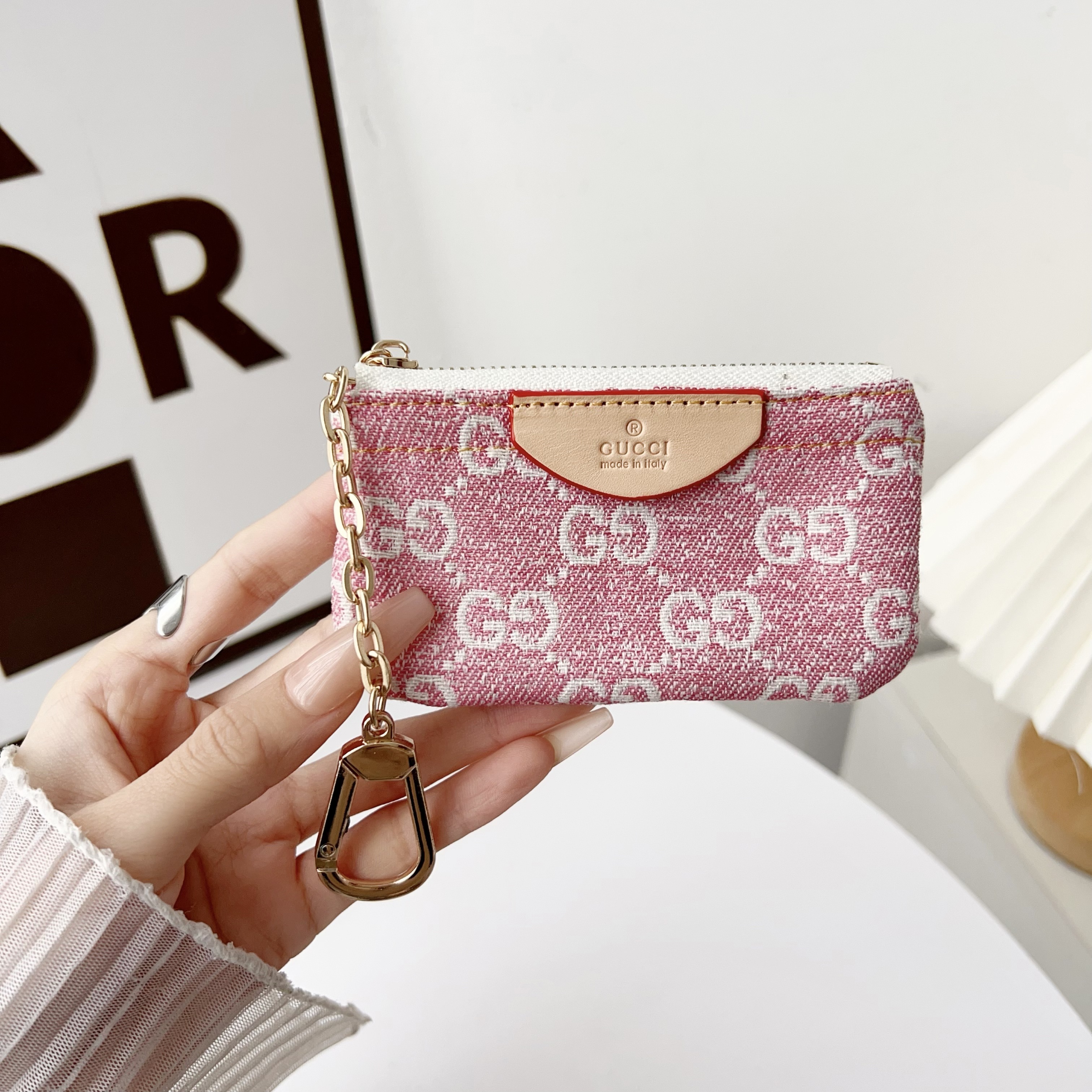 Gucci Denim Canvas Coin Purse with Zipper & Keychain