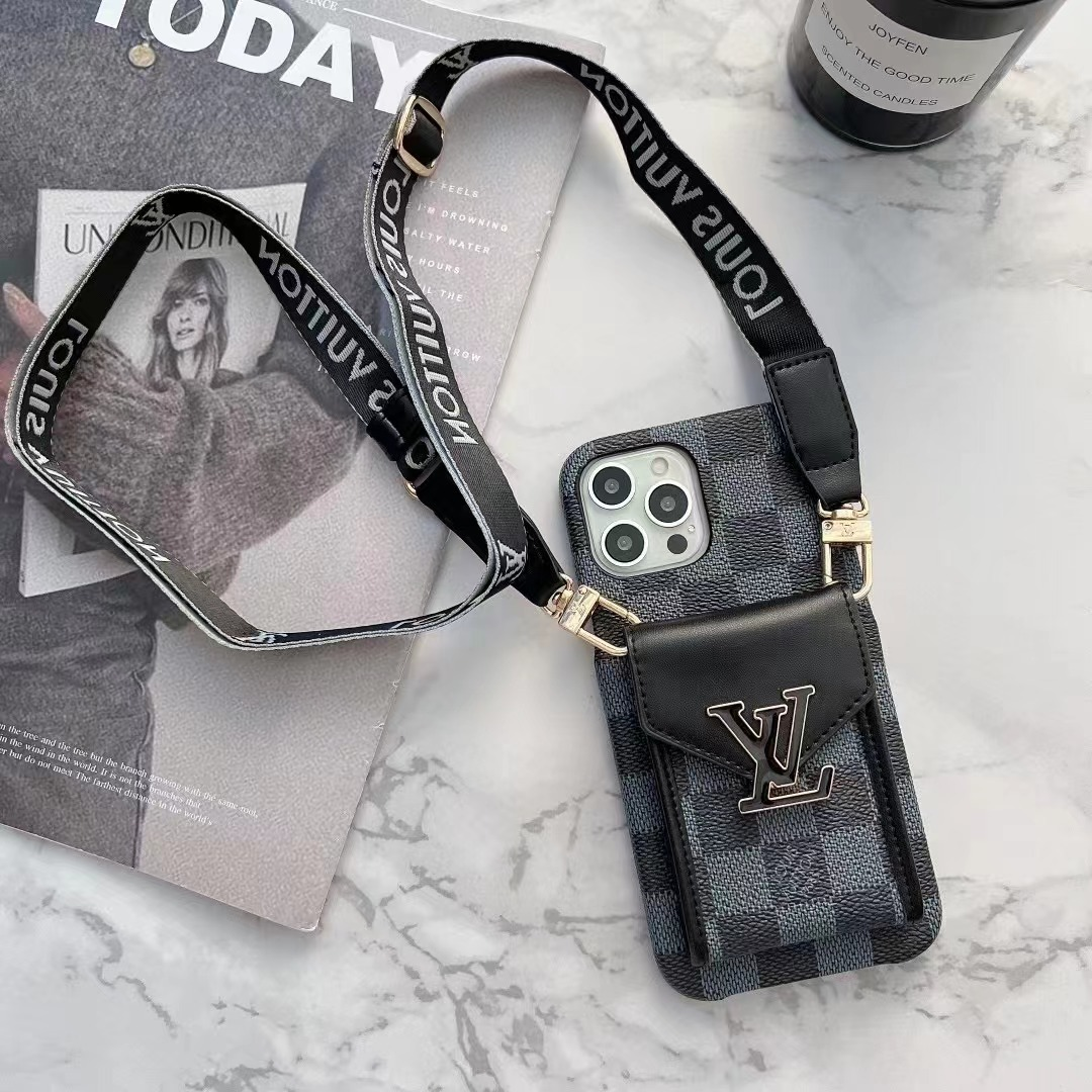 Louis Vuitton Leather iPhone Wallet Case With Crossbody Strap