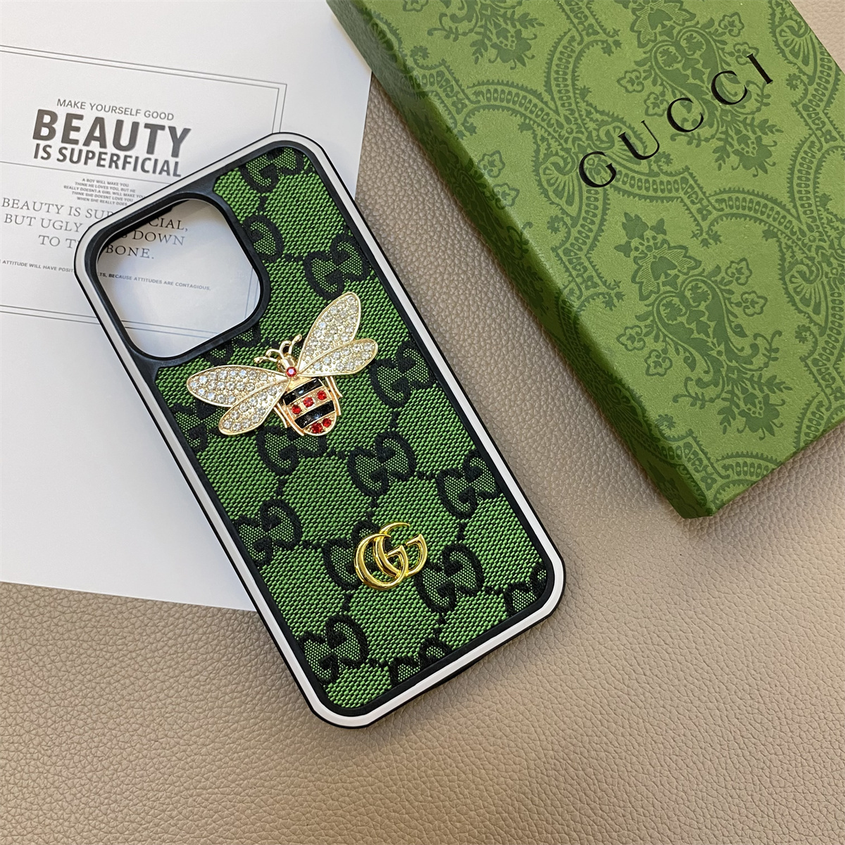 Gucci Classic Bee Luxury Leather iPhone Case 