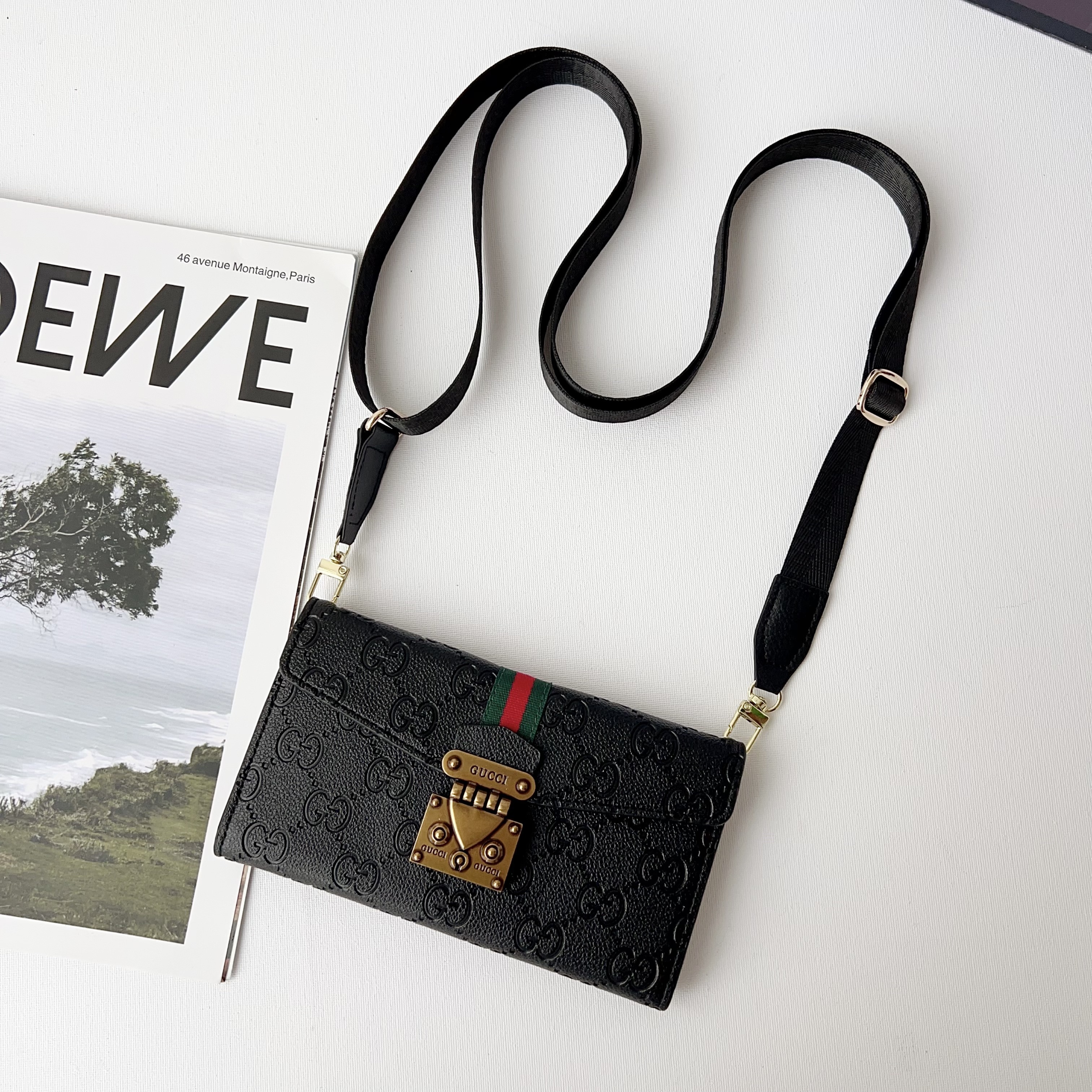  Gucci Colored LeatheriPhone Wallet Case Magnetic Flip Cover With Crossbody Strap