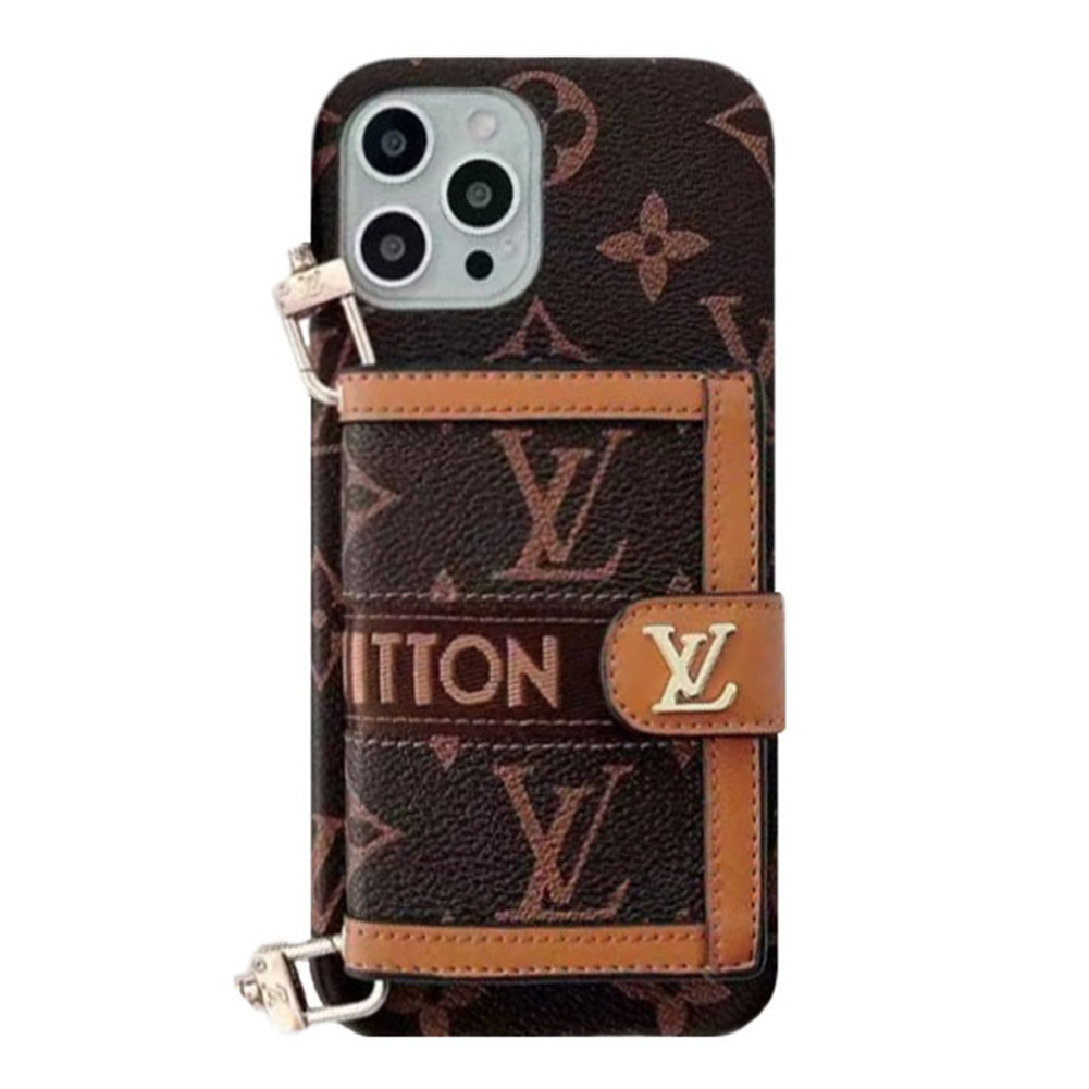 Monogram Leather iPhone Wallet Case With Crossbody Strap