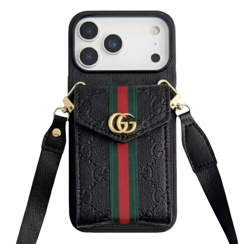 Gucci Vintage Leather iPhone Wallet Case With Crossbody Strap