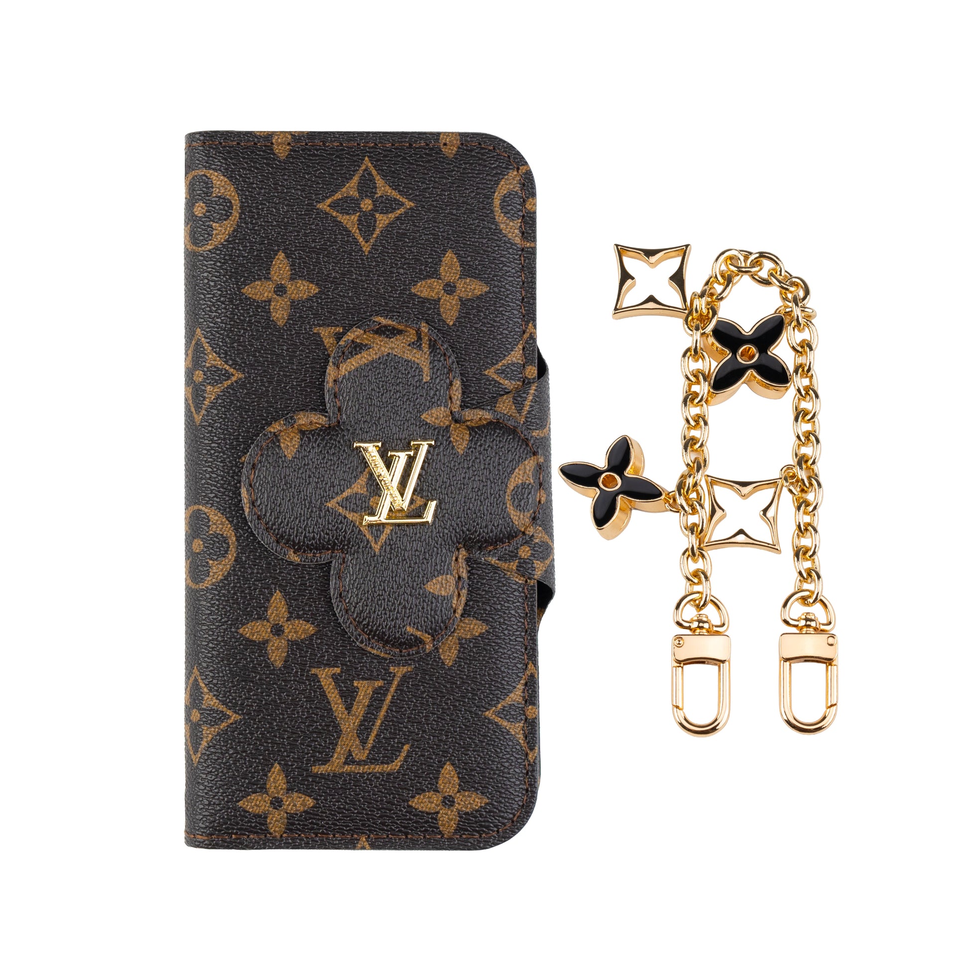 Louis Vuitton Leather iPhone Wallet Case with letter Crossbody Strap