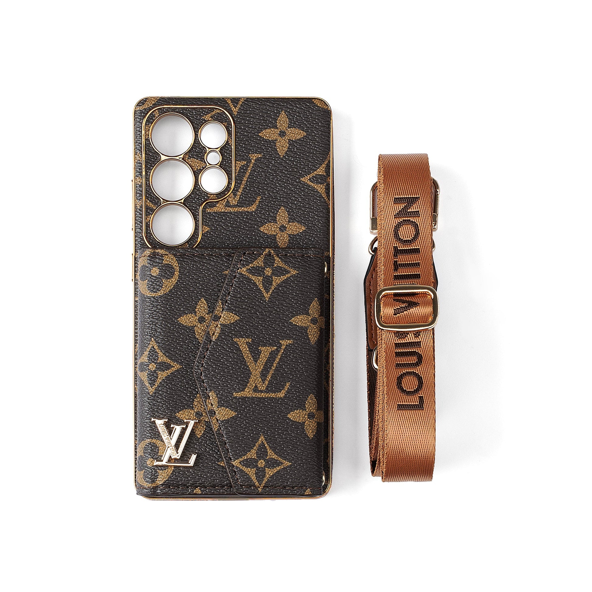 Louis Vuitton Luxury Leather Samsung Wallet Case With crossbody strap