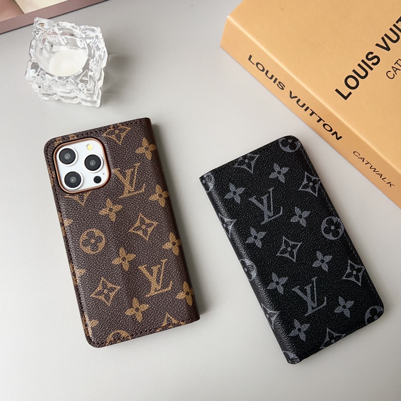 Monogram Leather iPhone Wallet Case Magnetic Flip Cover
