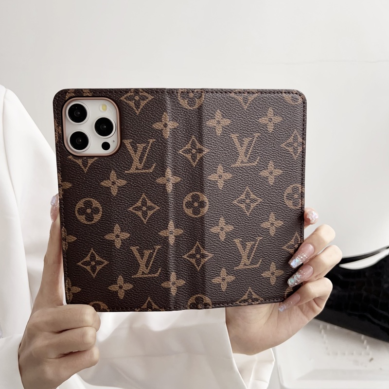 Monogram Leather iPhone Wallet Case Magnetic Flip Cover