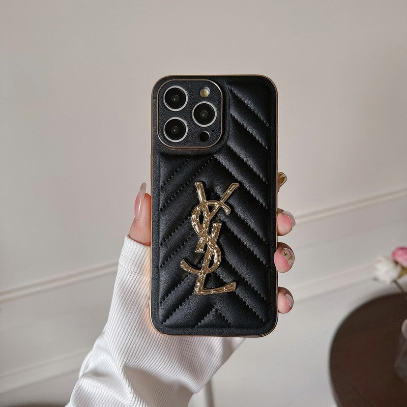 YSL Luxury Leather iPhone Case Diamond Grid